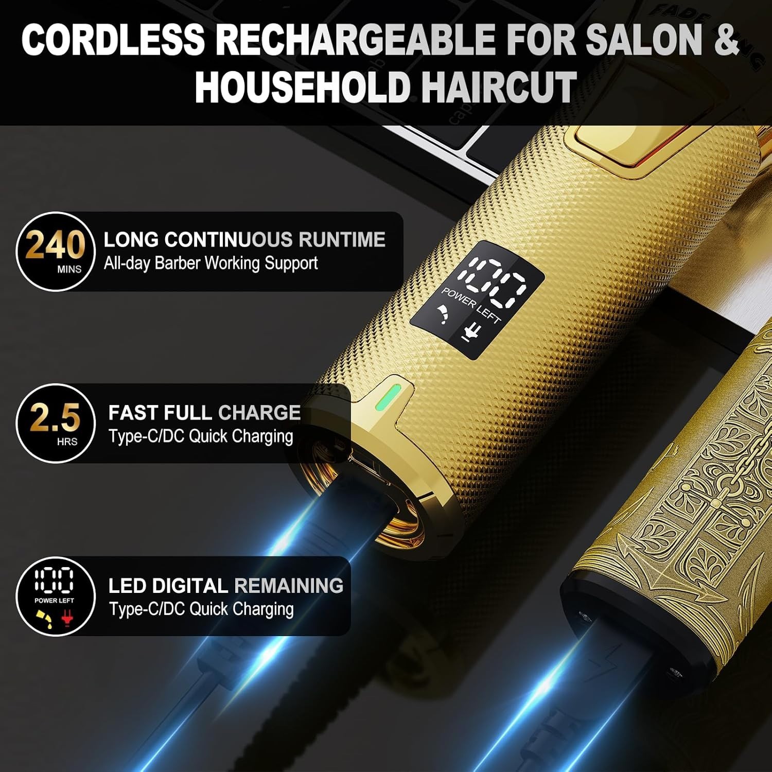 Professional Hair Clippers for Men – Cordless Barber Clippers & Beard Trimmer…