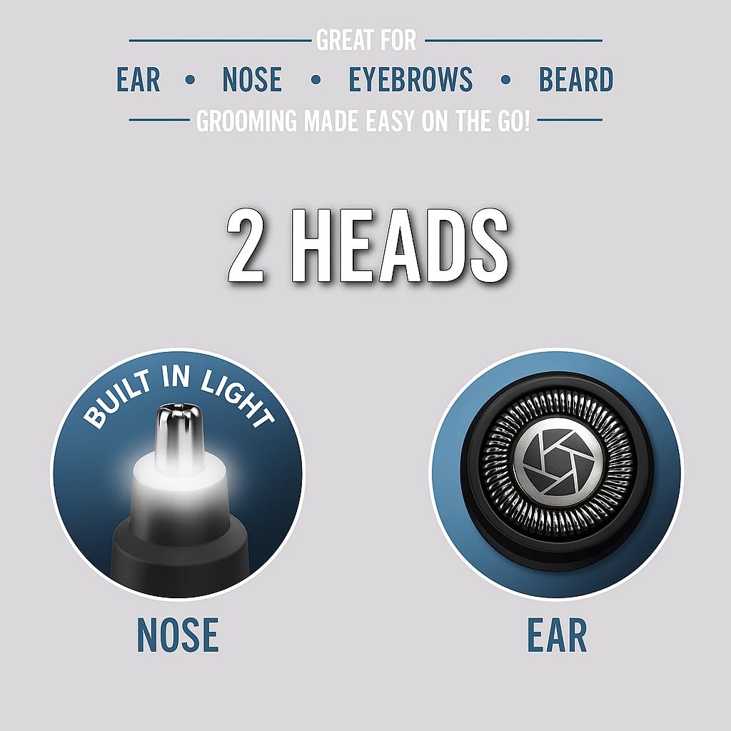 Microtouch Titanium Edge Ear & Nose Trimmer – Dual Rotary Blade Heads with Light