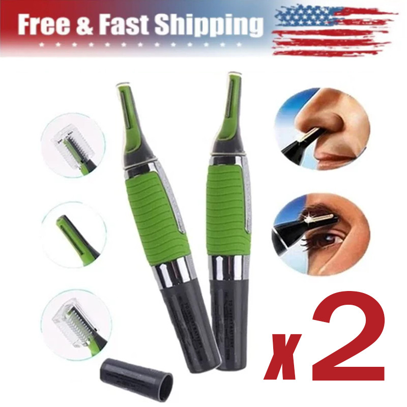 2x Men Nose Ear Face Neck Eyebrow Hair Mustache Beard Trimmer Shaver Clipper PE