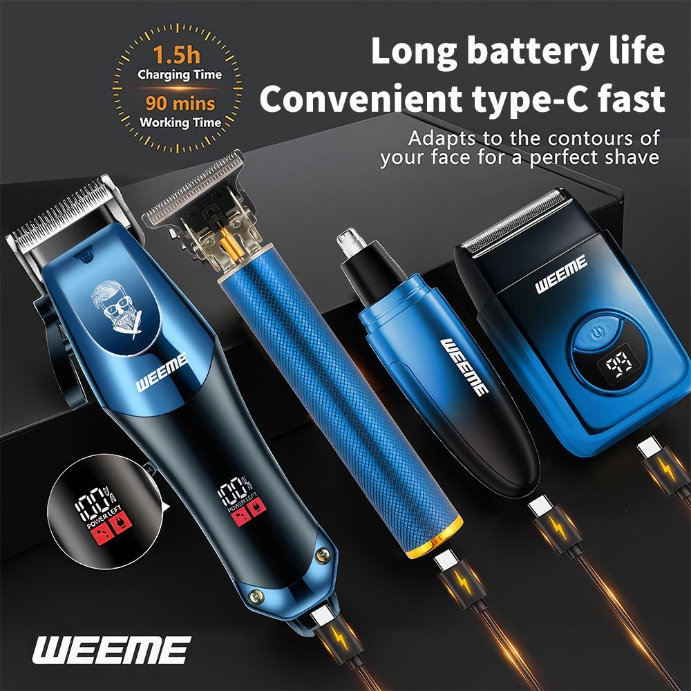 Professional Men Hair Clipper Set Cordless Electric Trimmer Rechargeable Shaver