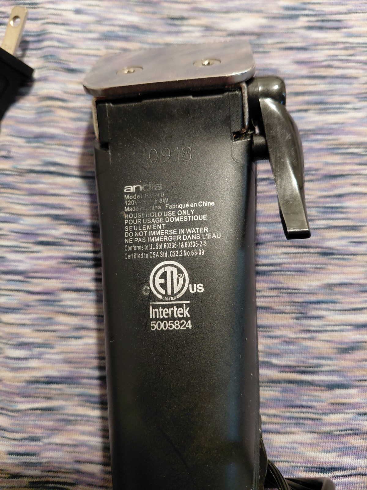 Andis PM-10 Corded Hair Clipper Magnetic Motor #10 Square Blade Black/Silver