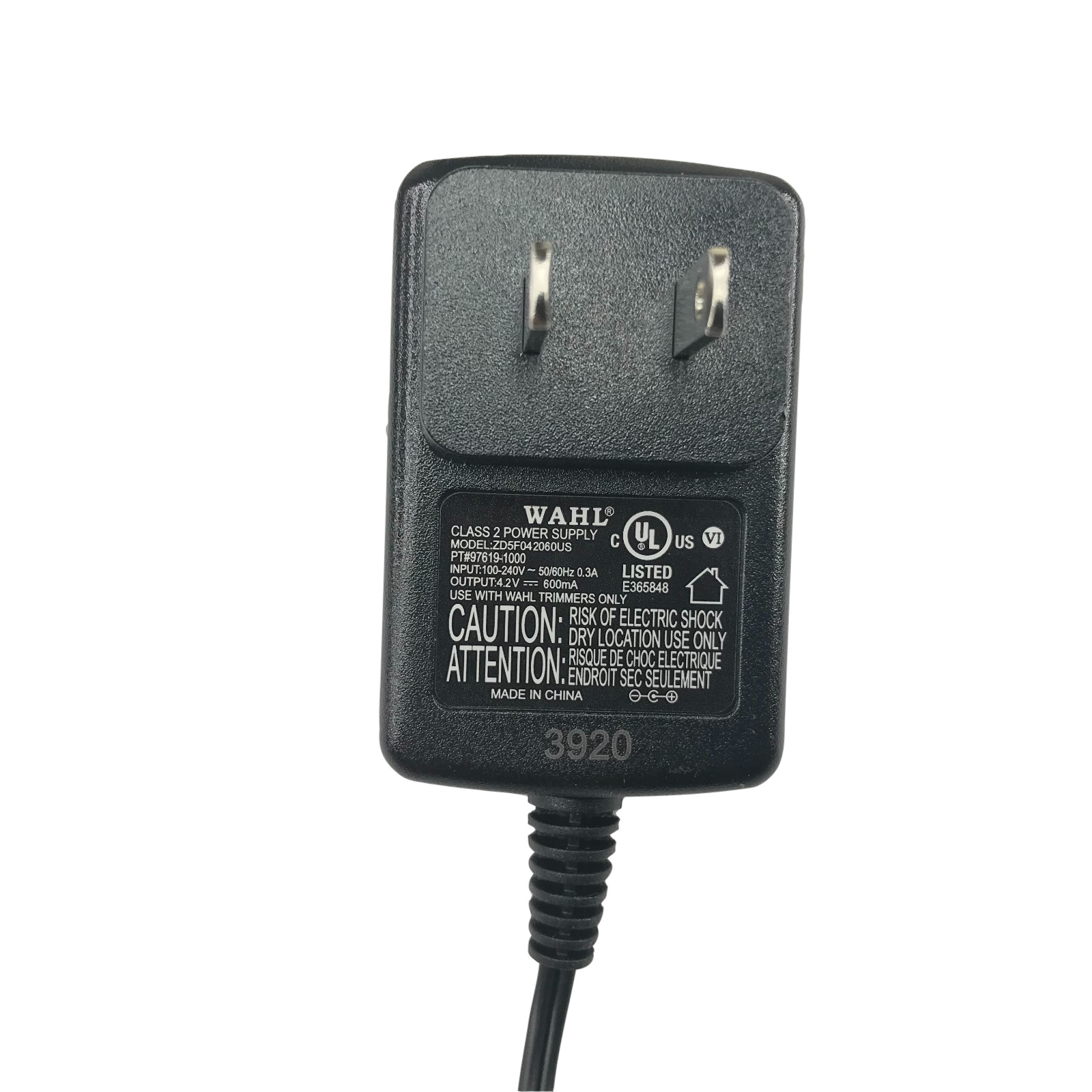 Genuine Wahl Lithium Ion Trimmer Replacement Charger Power Cord Adapter 97619