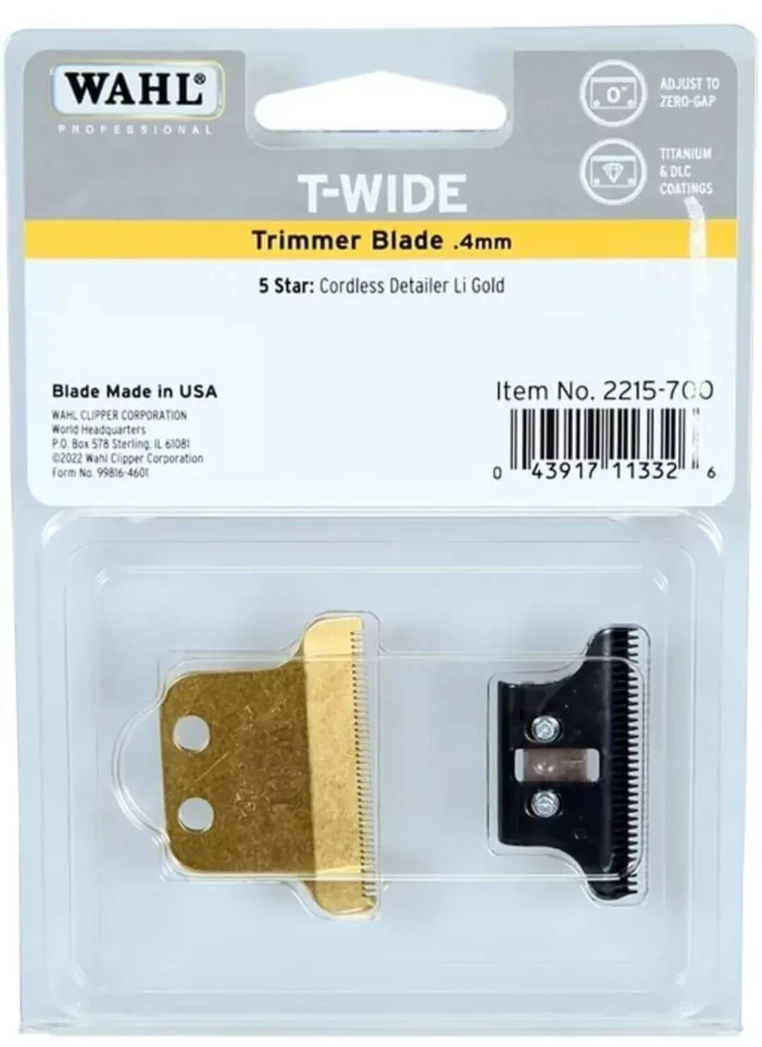 Wahl Detailer Li Gold Replacement T-Wide Blade Titanium DLC #2215-700