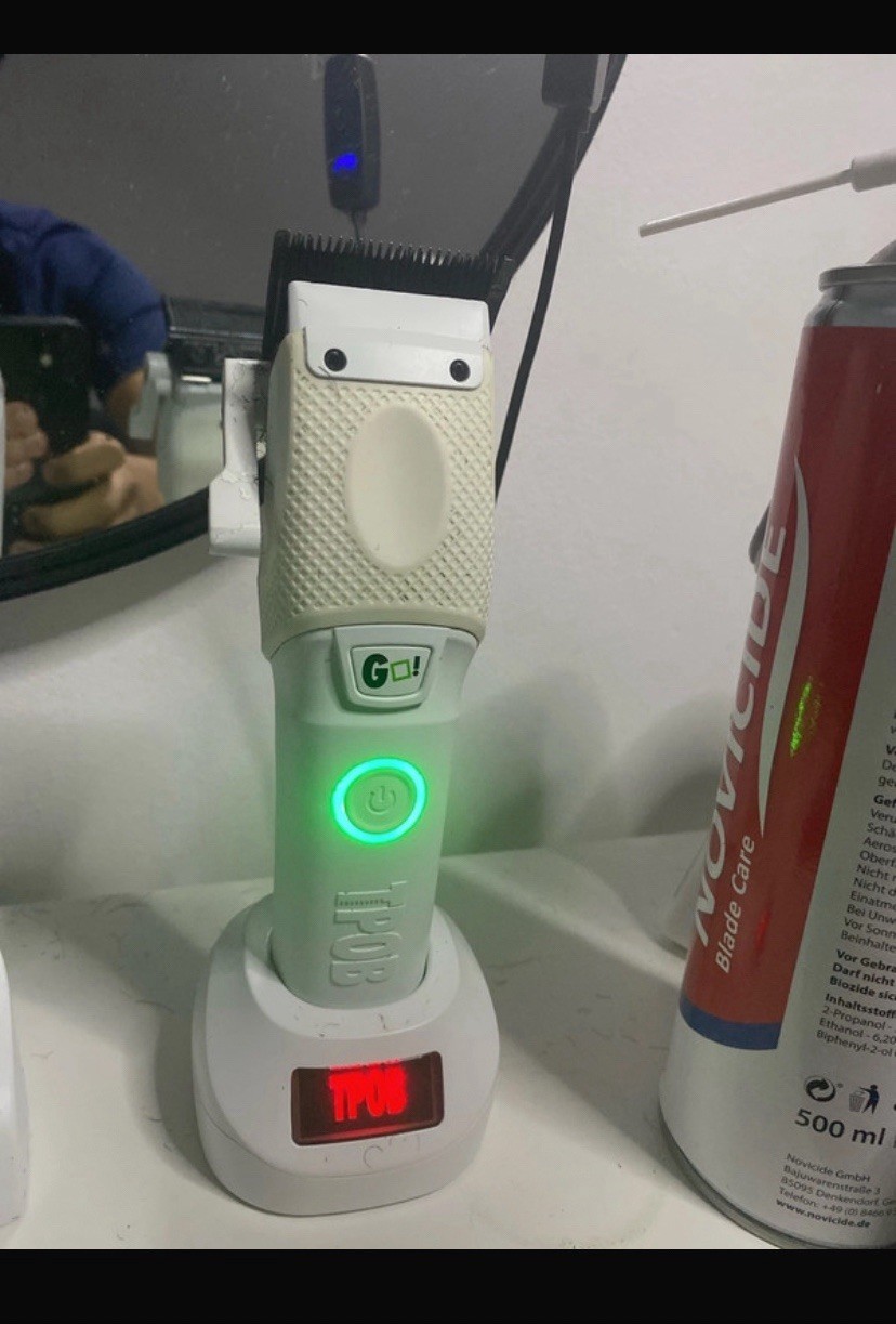 TPOB GO! Cordless Hair Clipper White T-Blade USB-C Quick Charge Non-Slip Grip