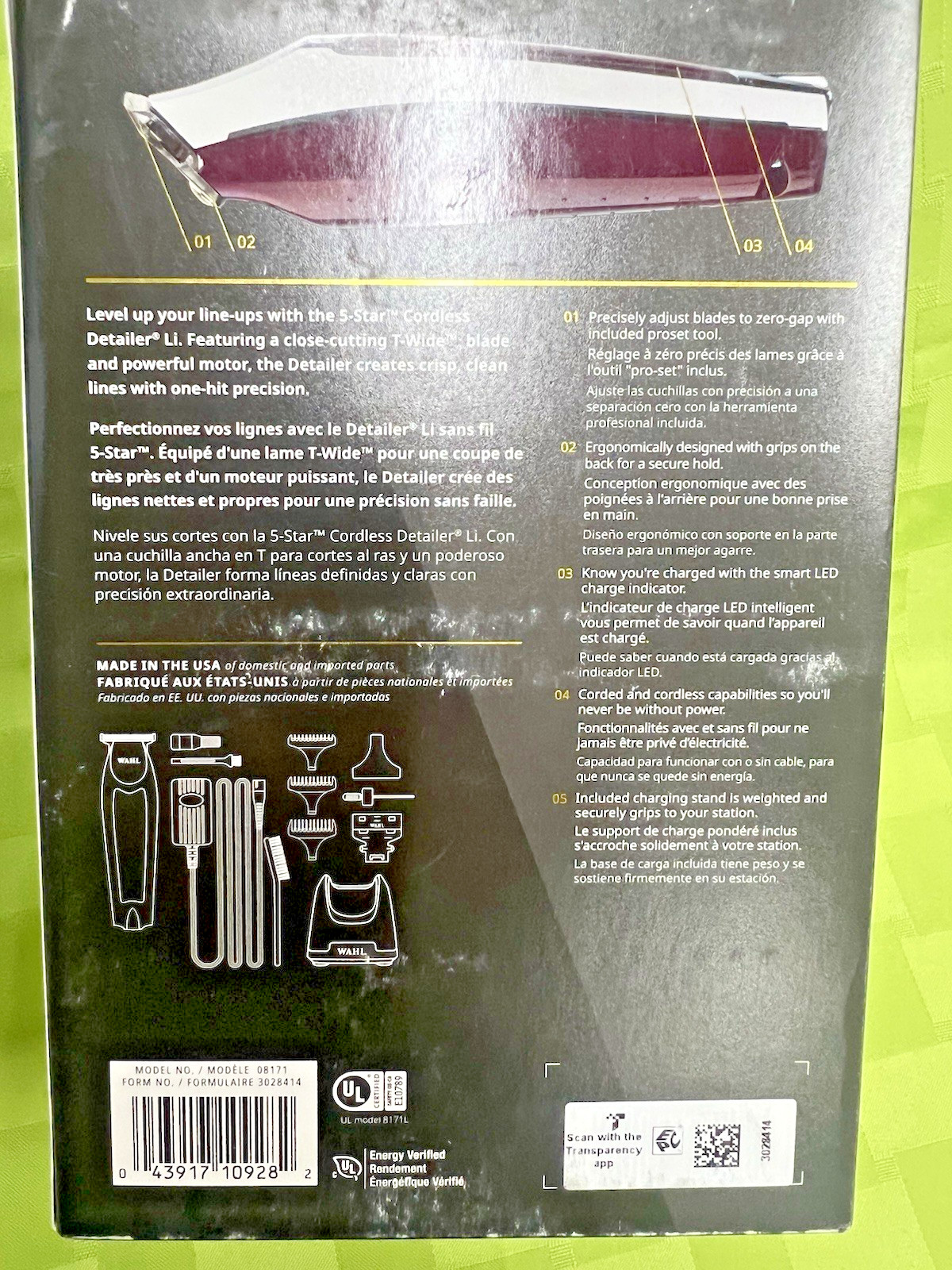 WAHL CORDLESS DETAILER LI EXTREMELY CLOSE T-WIDE BLADE 100 MIN RUN TIME # 08171