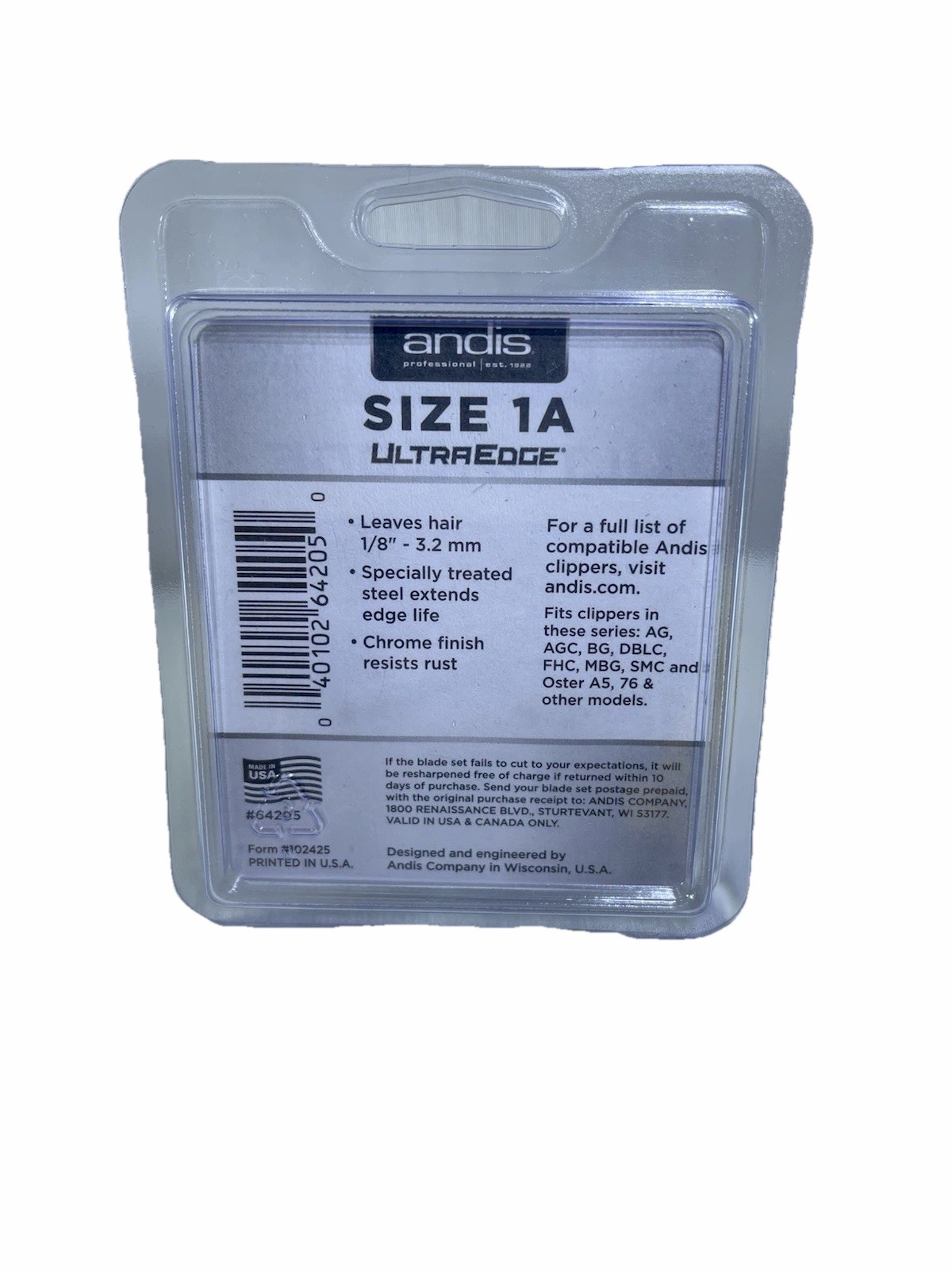 Andis Professional UltraEdge Detachable Blade, Size 1A #64205 USA New Sealed