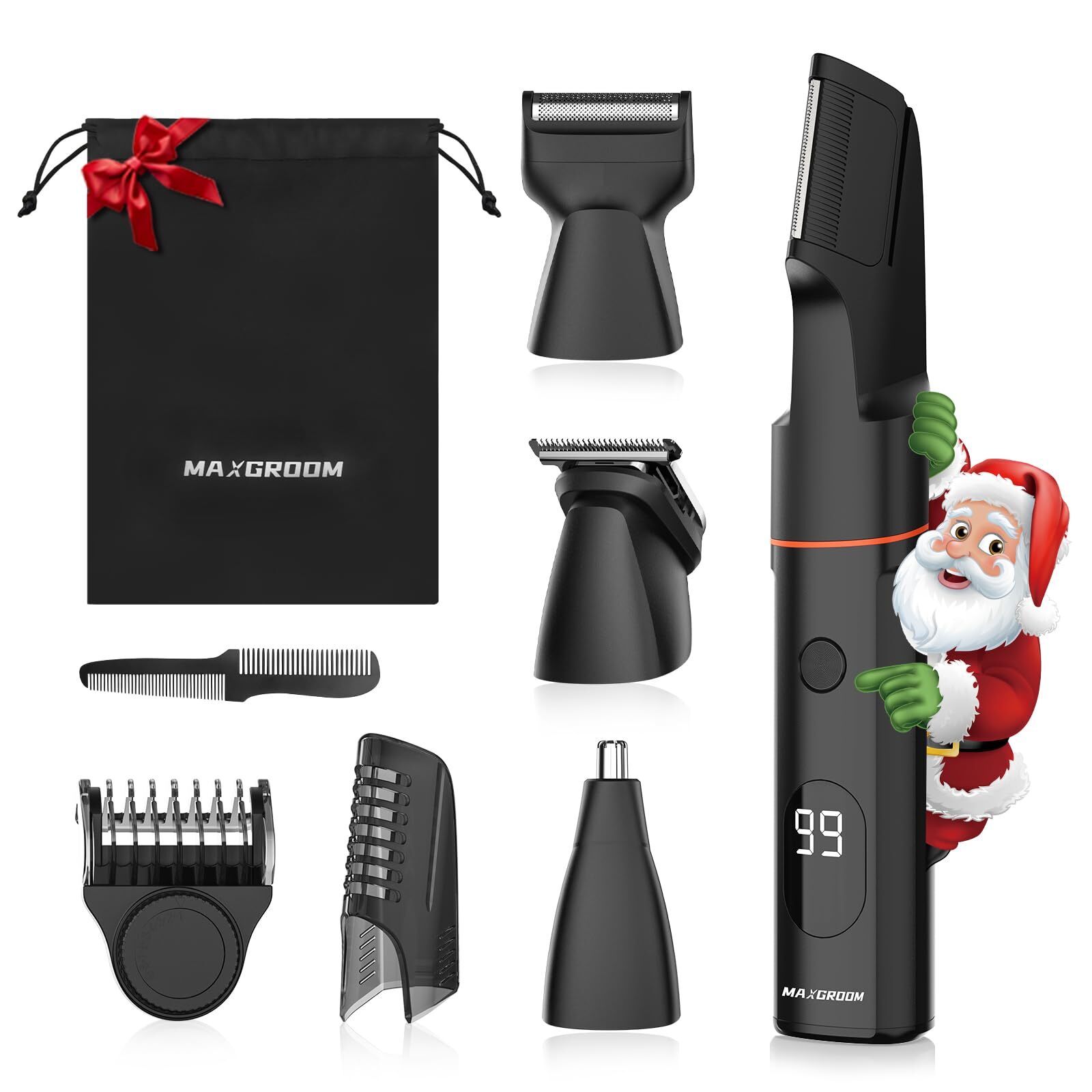 MaxGroom Men’s Hair Trimmer Grooming Kit Waterproof Adjustable Heads 90min Use