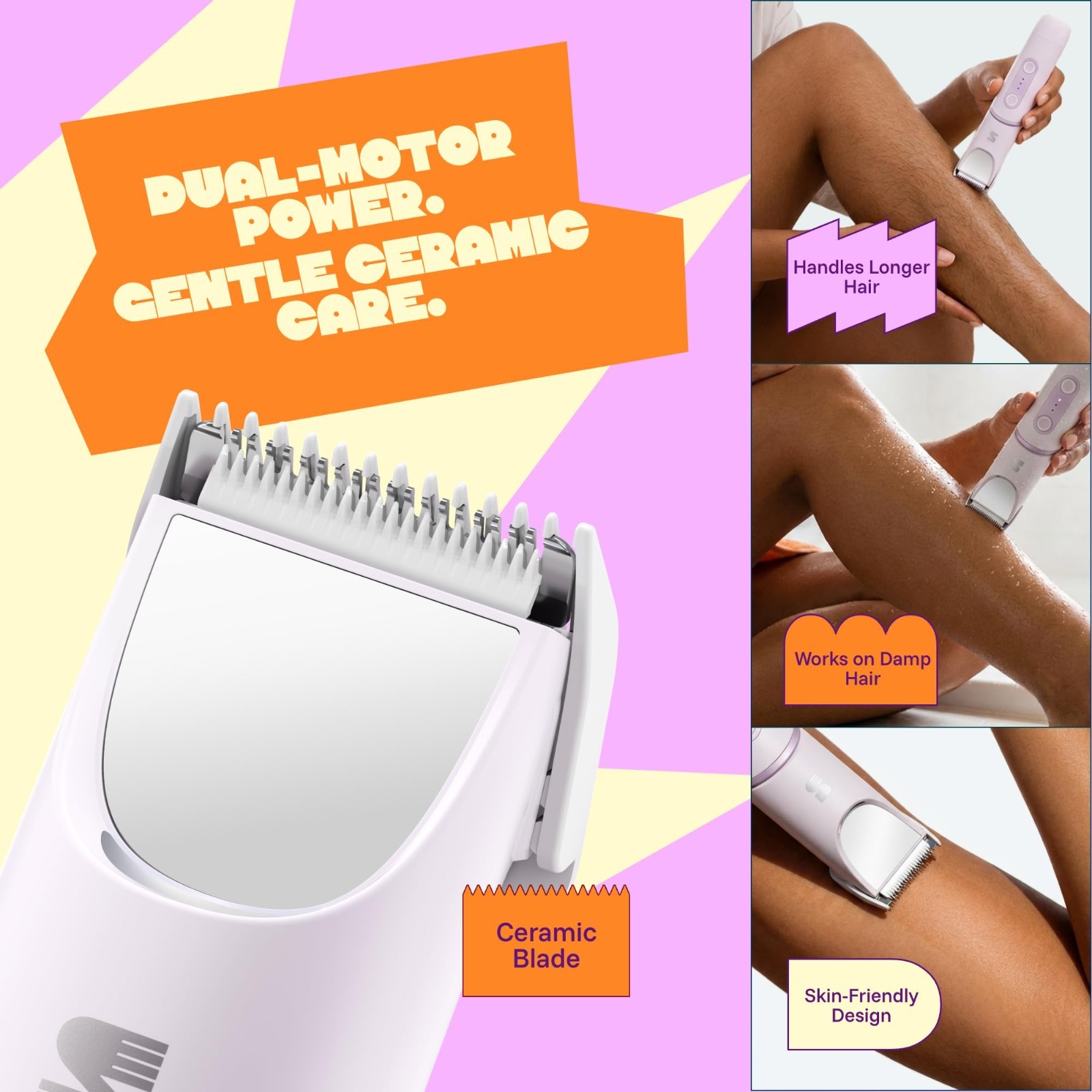 2-in-1 Electric Bikini Trimmer for Women, 180° Rotating Head, Ceramic Blade, IPX