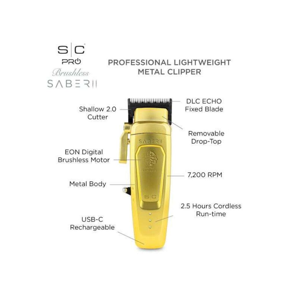 StyleCraft Saber ⅠⅠ Cordless Clipper w/Digital Brushless Motor Gold | SC617M