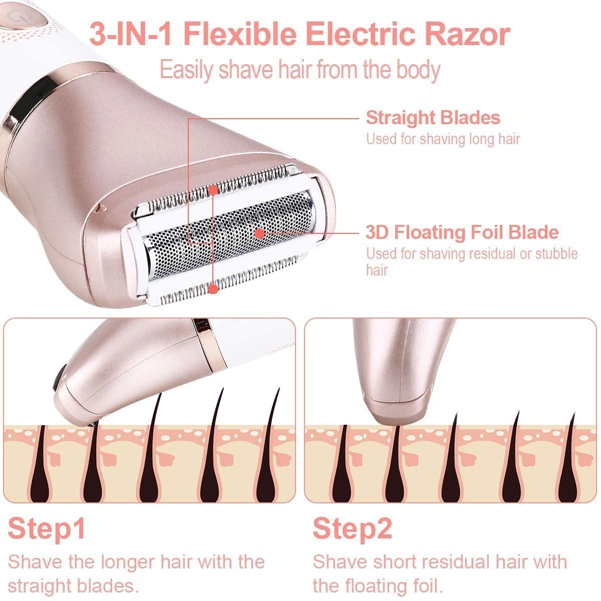 Hatteker Electric Razor For Women,RSCW-2018,Rose Gold,