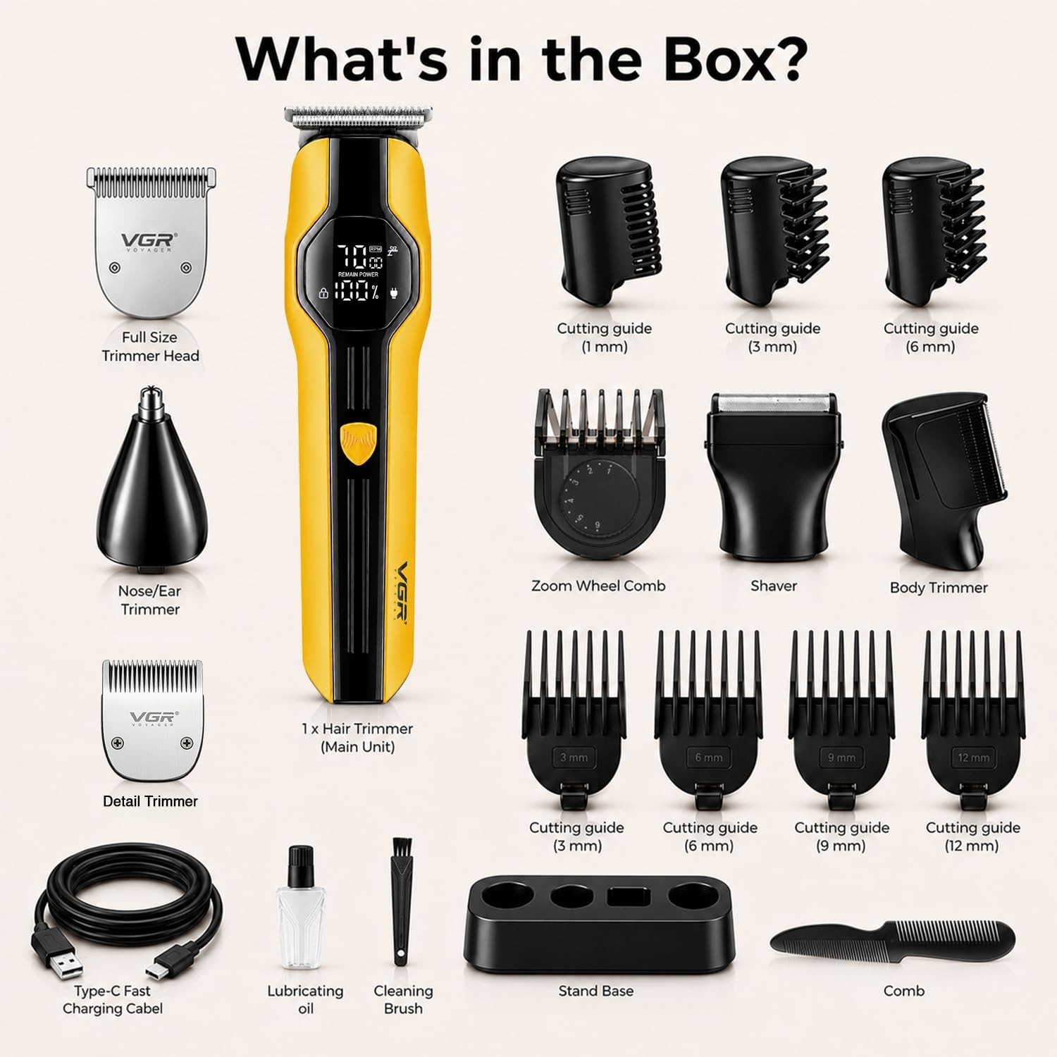 VGR V-173 Professional 6-in-1 Grooming Kit Trimmer for Men Yellow/ FREE SHIPPING