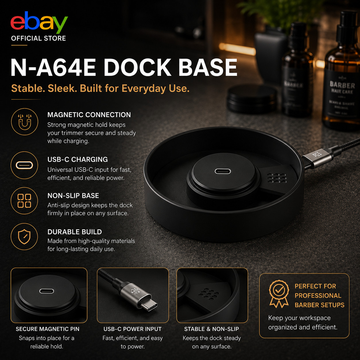 USB-C Trimmer Charging Dock Stand Base for Beard Hair Clippers Barber Accessorie