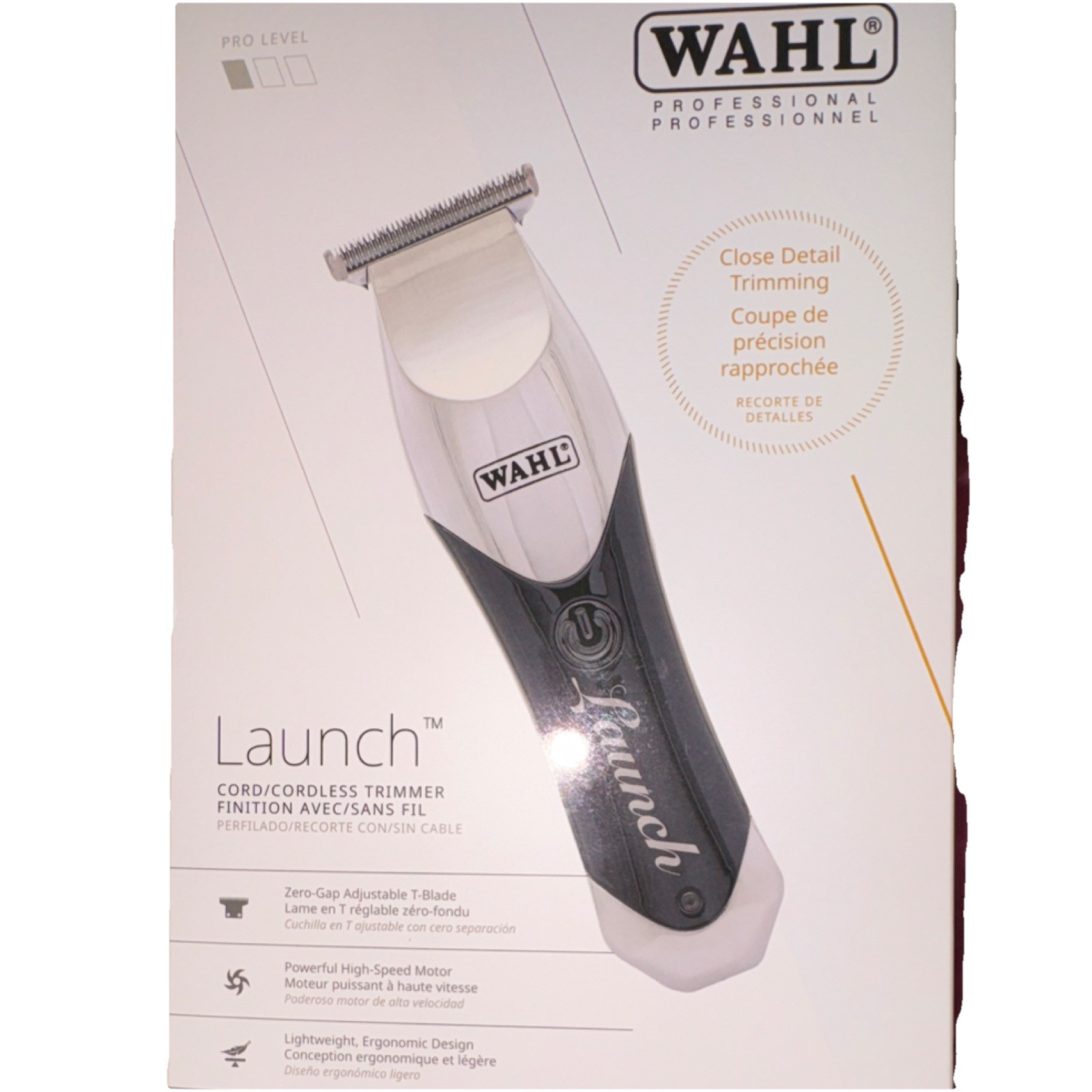 Wahl Launch Cordless Trimmer Zero-Gap T-Blade Black Silver Face Head