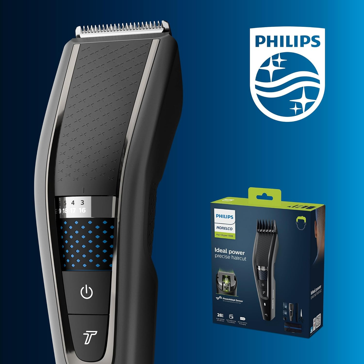 Philips Hair Clipper 7000, 28 Length Settings, Black | Poweradapt Sensor, Trim-A