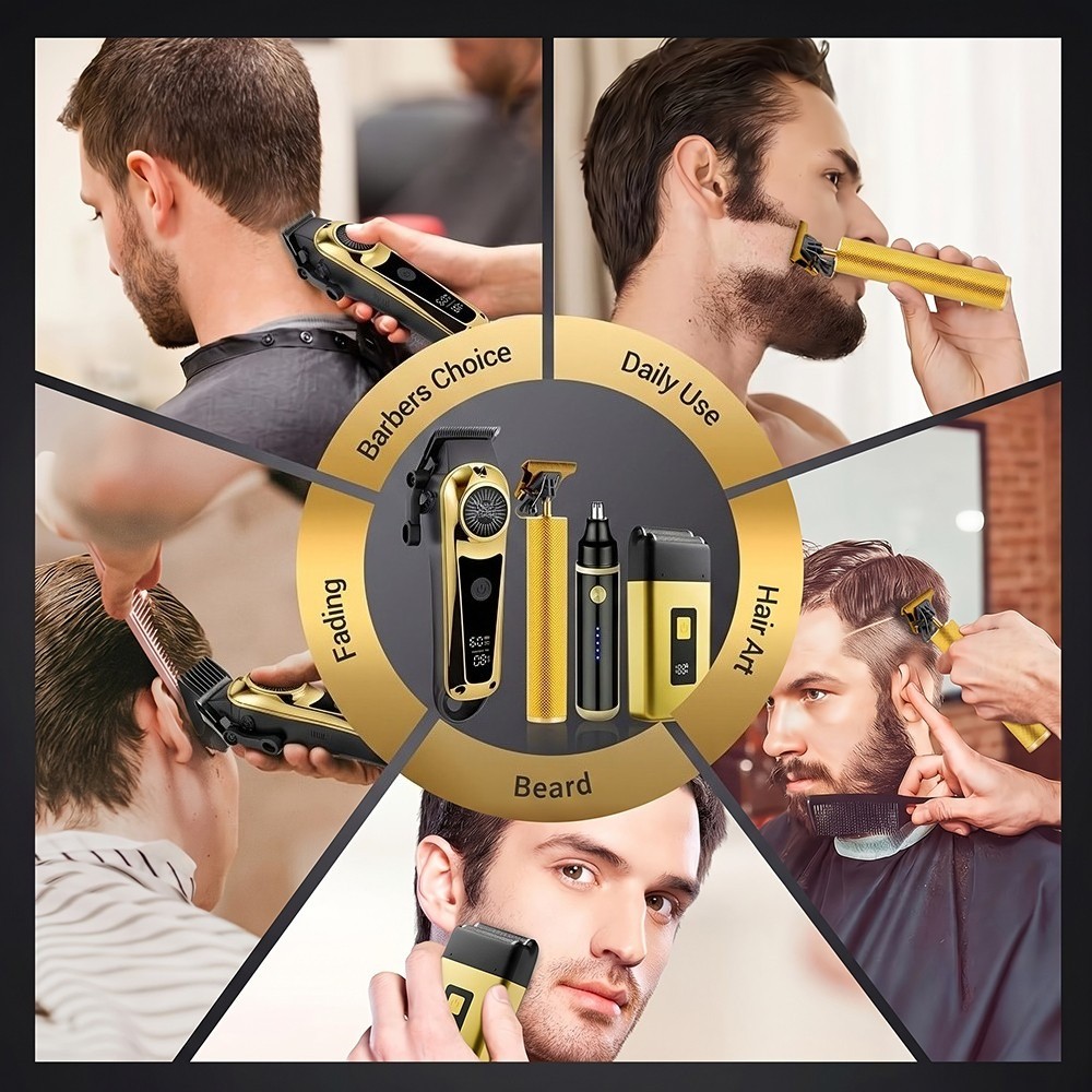 Professional Cordless Hair Clippers and Trimmers 4 in 1 Grooming Kit for Men