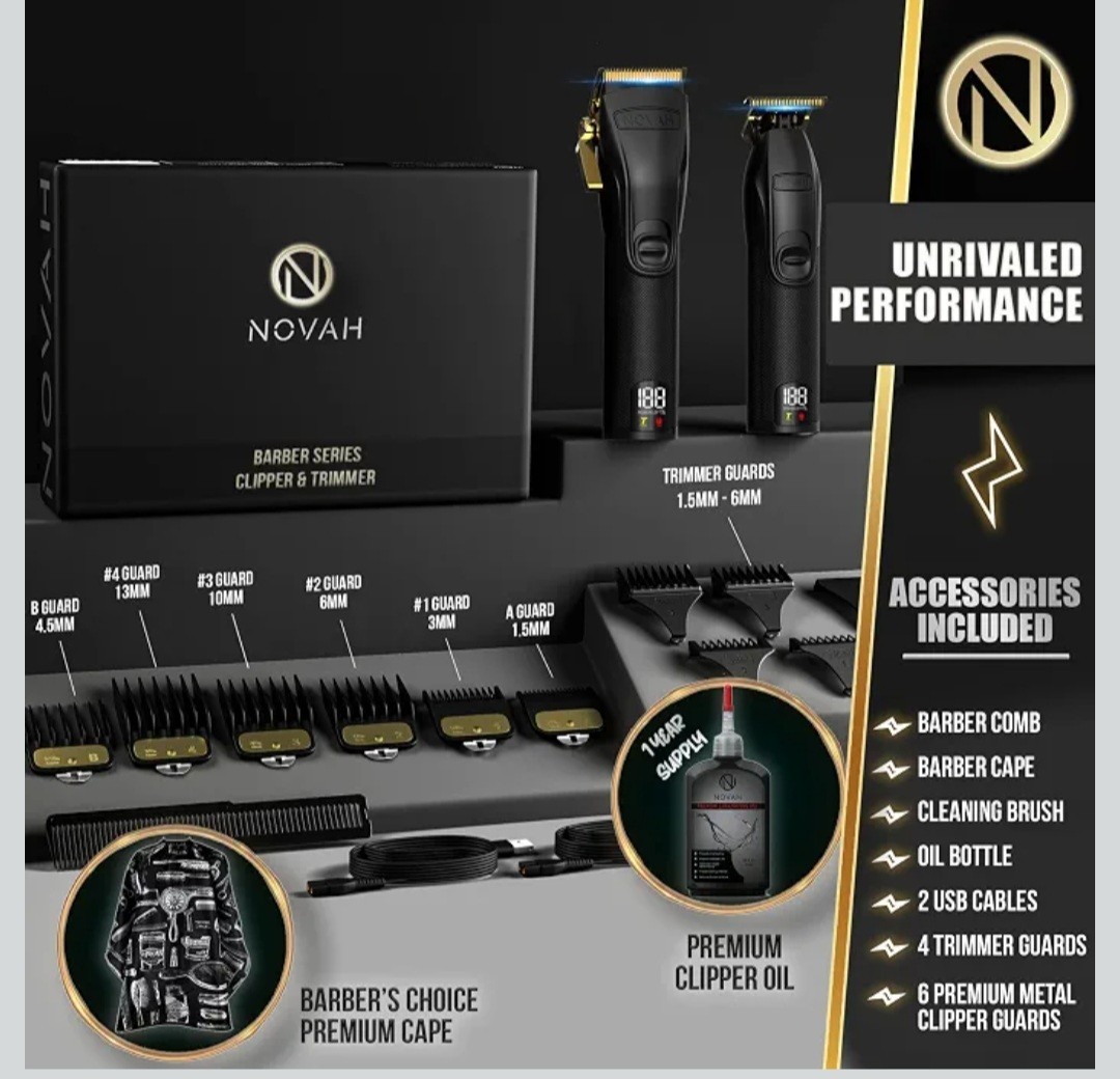 Novah Professional Hair Clippers & Trimmer Set For Men, Haircut Fading Kit, Gold