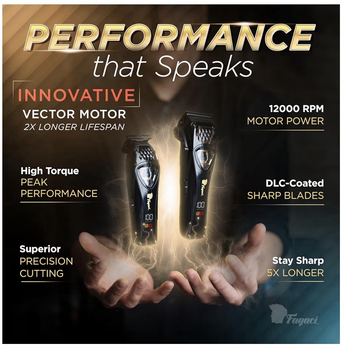 New Seal Fagaci Professional Hair Clippers DLC Blade High Torque Vector Motor