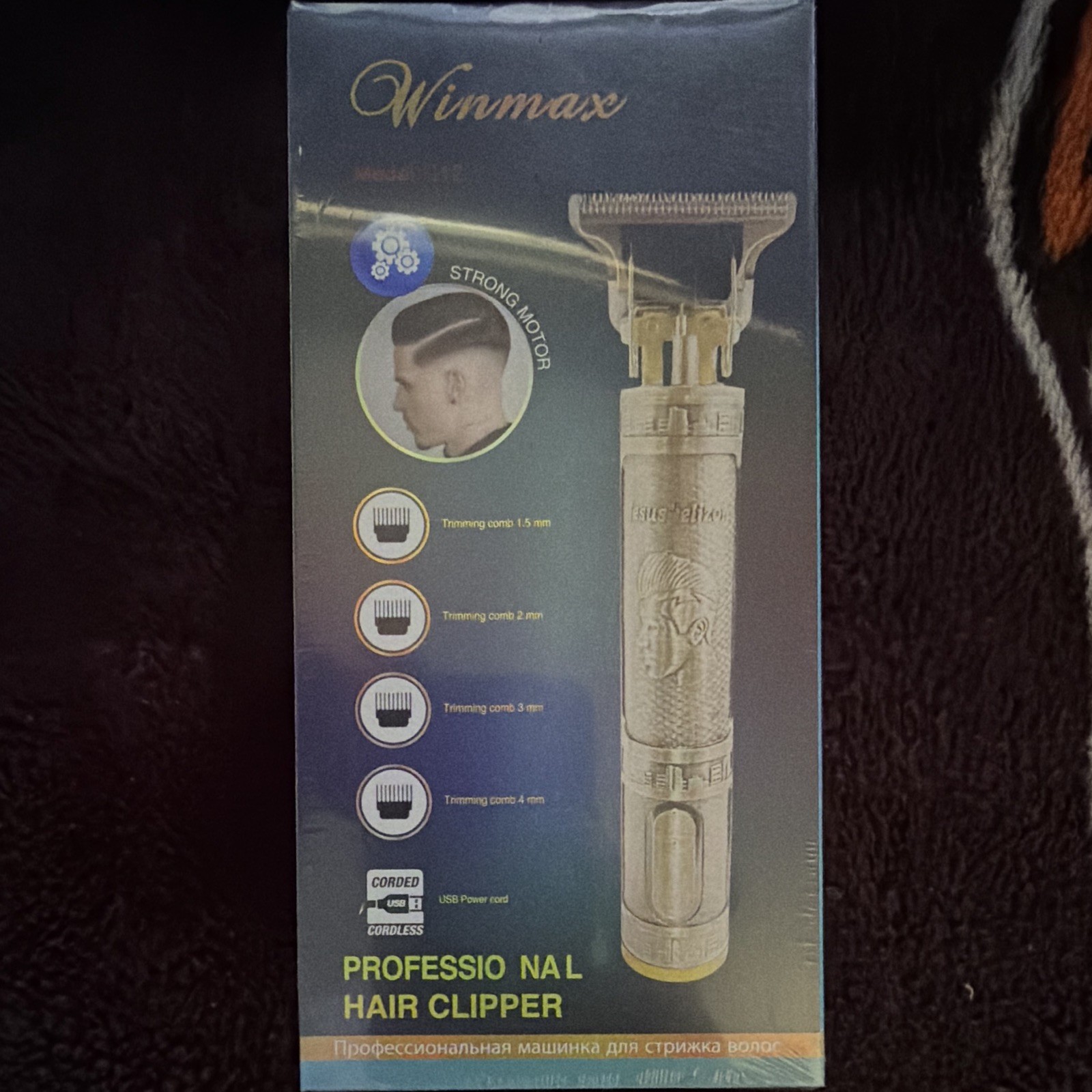Winmax T-Blade Hair Clipper Corded/Cordless USB Charging Gold 1.5-4mm