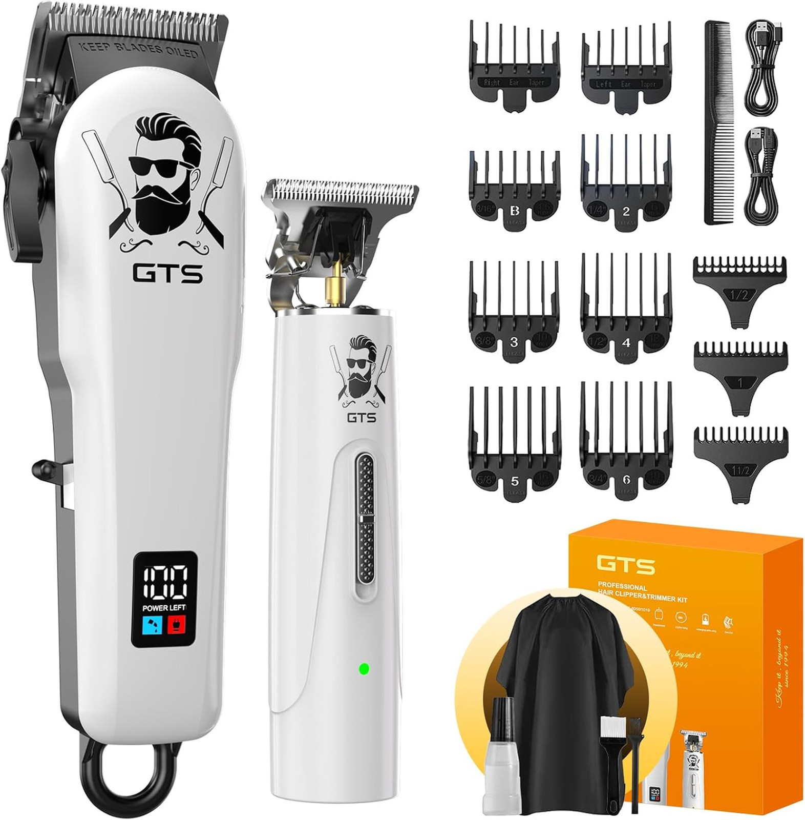 Hair Clippers for Men, Electric Trimmer Set, Barber Clippers, White, Gifts for