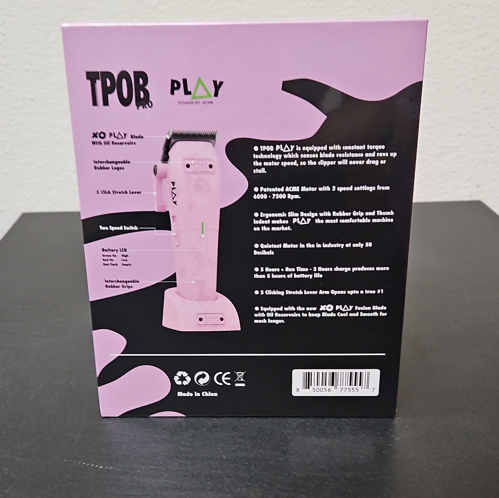 TPOB PLAY Pink Rechargeable Hair Clipper Dual Speed Motor w/ Hair Guards