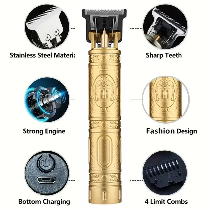 Professional Hair Clipper for Men – Rechargeable Metal Hair Trimmer Barber