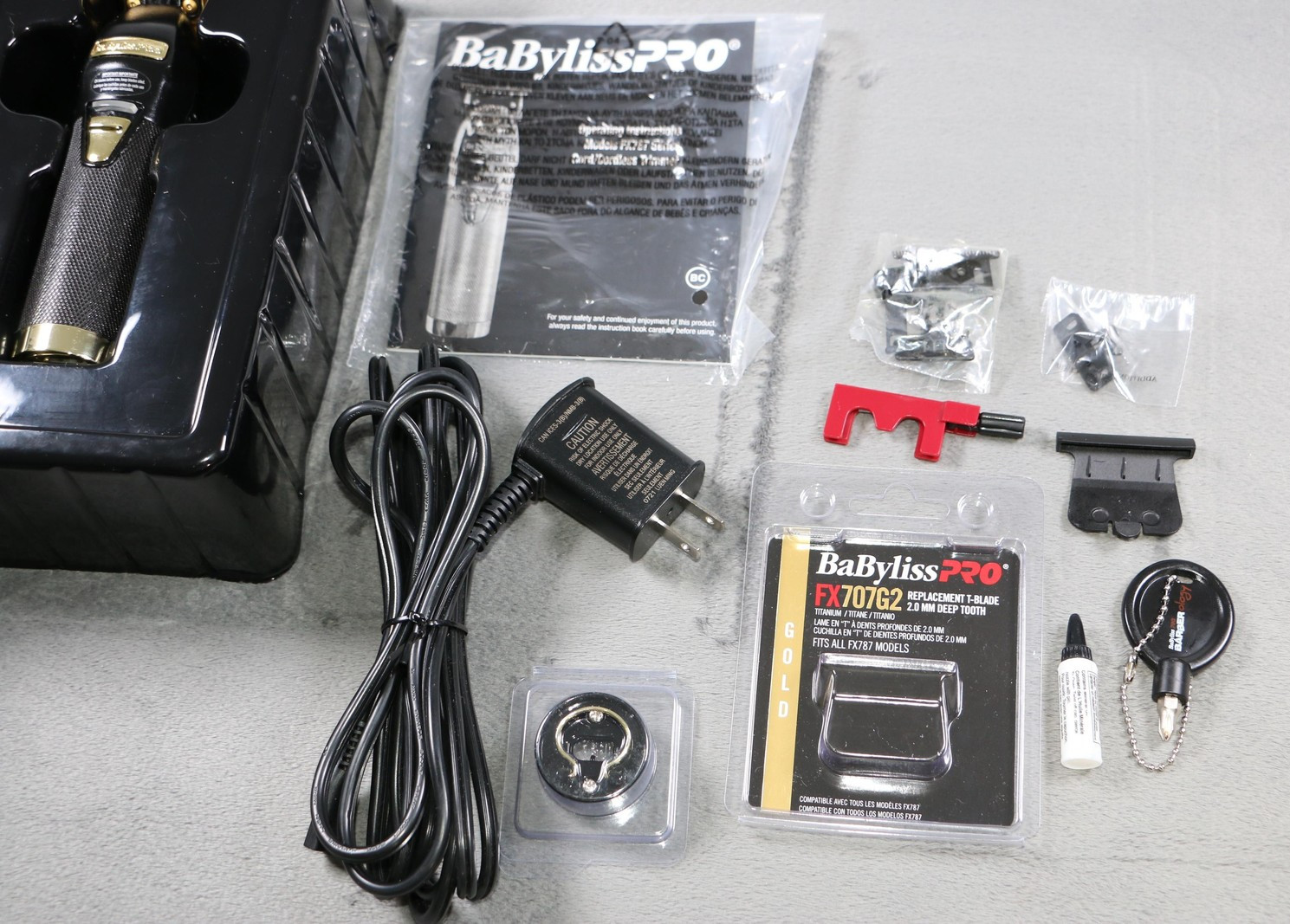 BaByliss PRO BlackFX FX787BN Cordless Trimmer Exposed T-Blade Gold Blades Kit