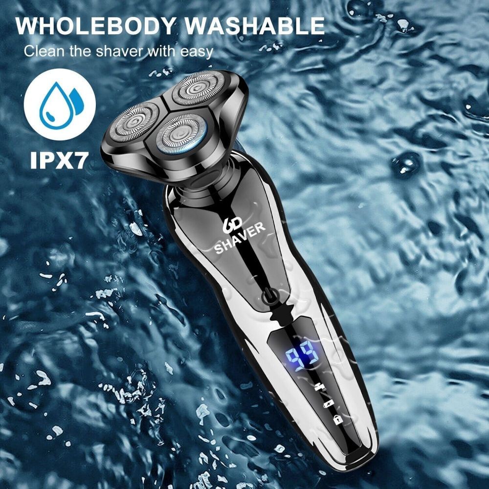 4D Rotary Electric Shaver Rechargeable Bald Head Shaver Beard Trimmer Wet & Dry