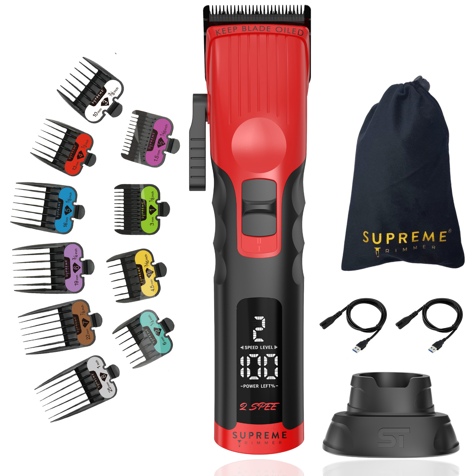 Supreme Trimmer 2Spee Hair Clipper 3.5 Hour Use Detachable Blade | STC922 Red