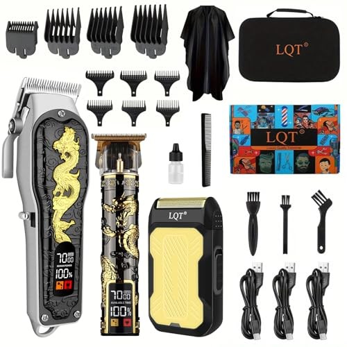 LQT HAIR CLIPPERS 3-PIECE MEN’S PROFESSIONAL CORDLESS HAIRCUTTING – GOLD/BLACK