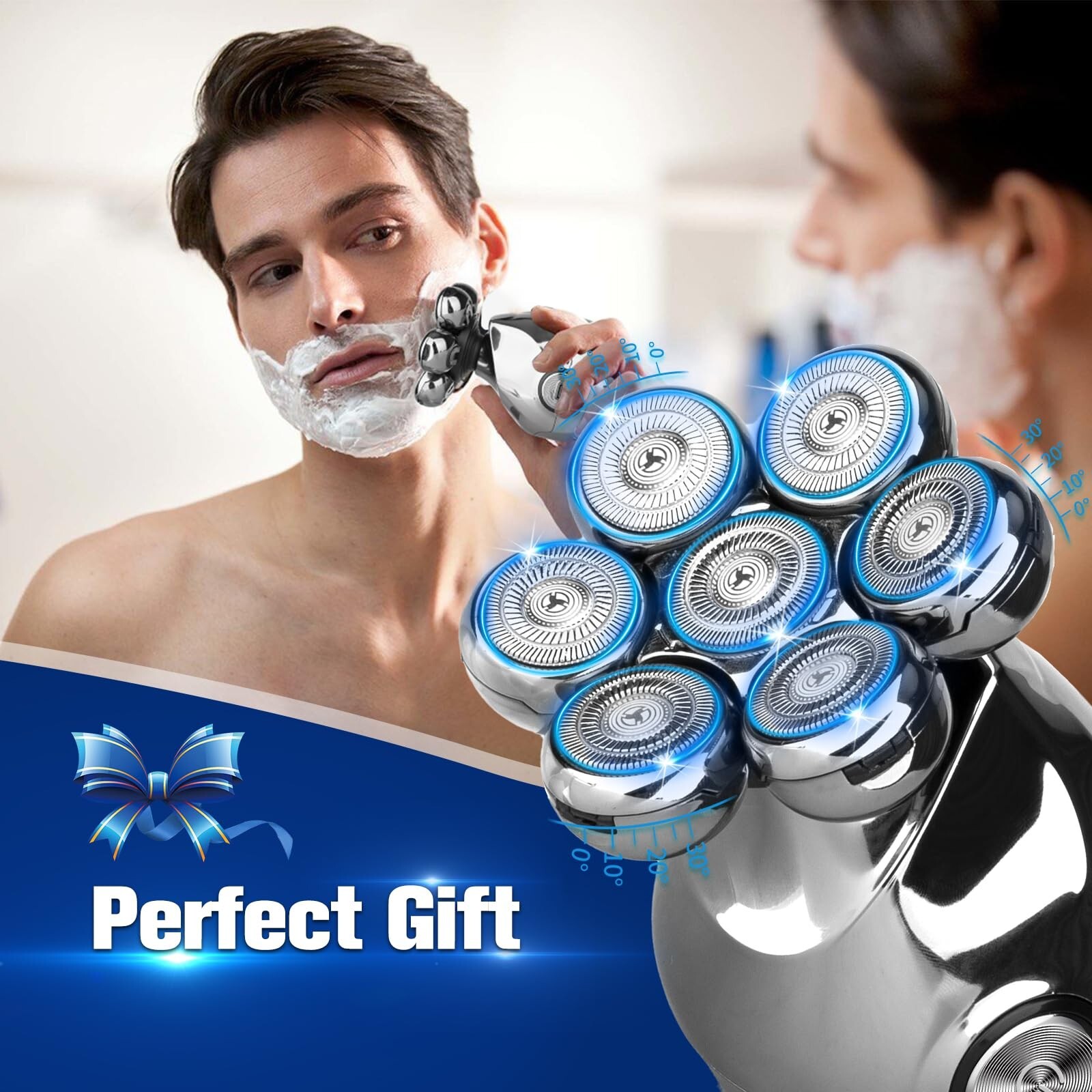 7D Cordless Shaver Hair Trimmer Men’s 5-in-1 Electric Head Shaver Razor Men Wet