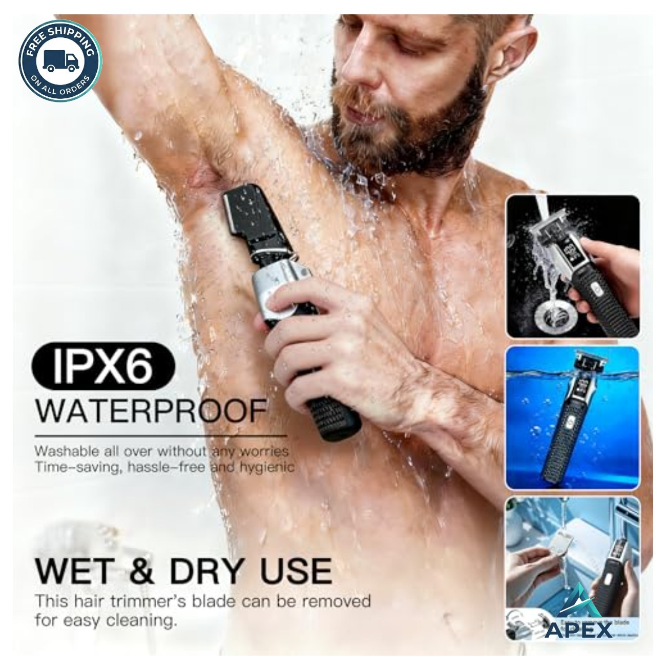 6-in-1 Beard Trimmer Waterproof Cordless Lithium Ion 2000mAh Type-C IPX6 LED