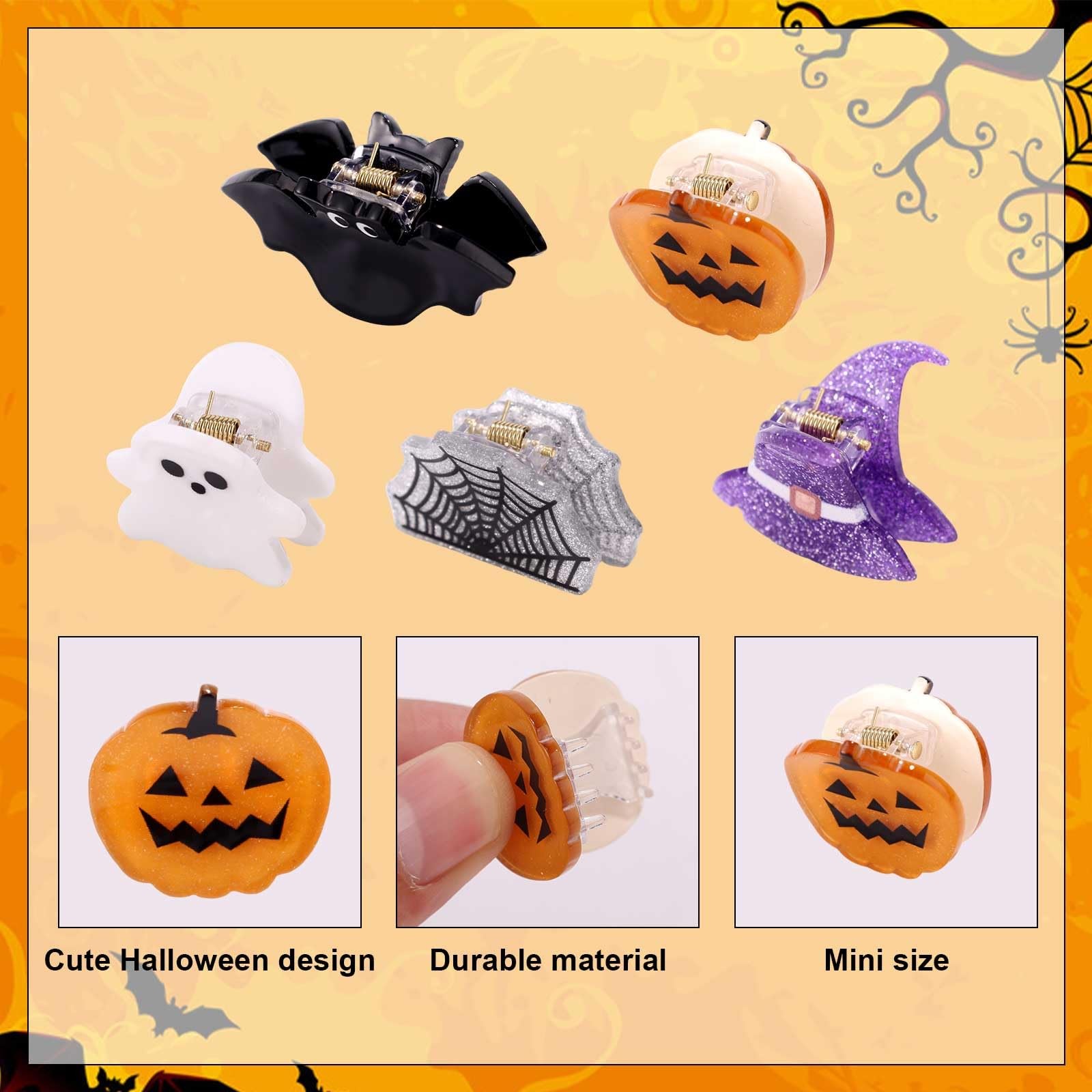 10pcs Mini Halloween Hair Claw Clips, 1 Count (Pack of 10), multicolored