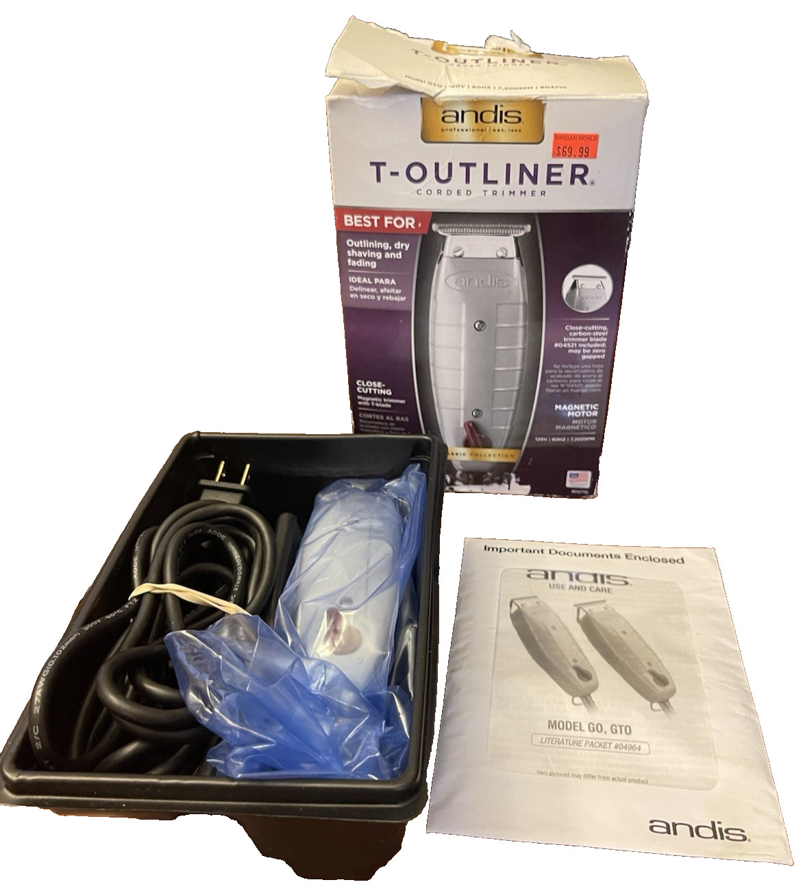 Andis T-Outliner Professional T-Blade Trimmer GTO Dry & Fading Corded #04710 VGC