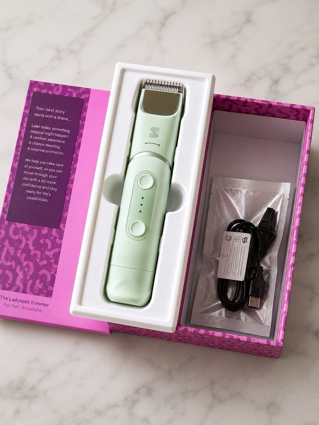 Ladyspot Women’s Body Trimmer, Green Cordless Rechargeable Waterproof USB