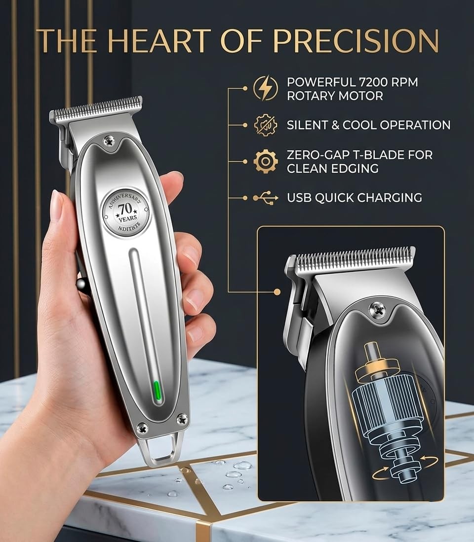 Steel ONE Trimmer Professional Hair Clippers for Men Silver Zero Gap Electric…