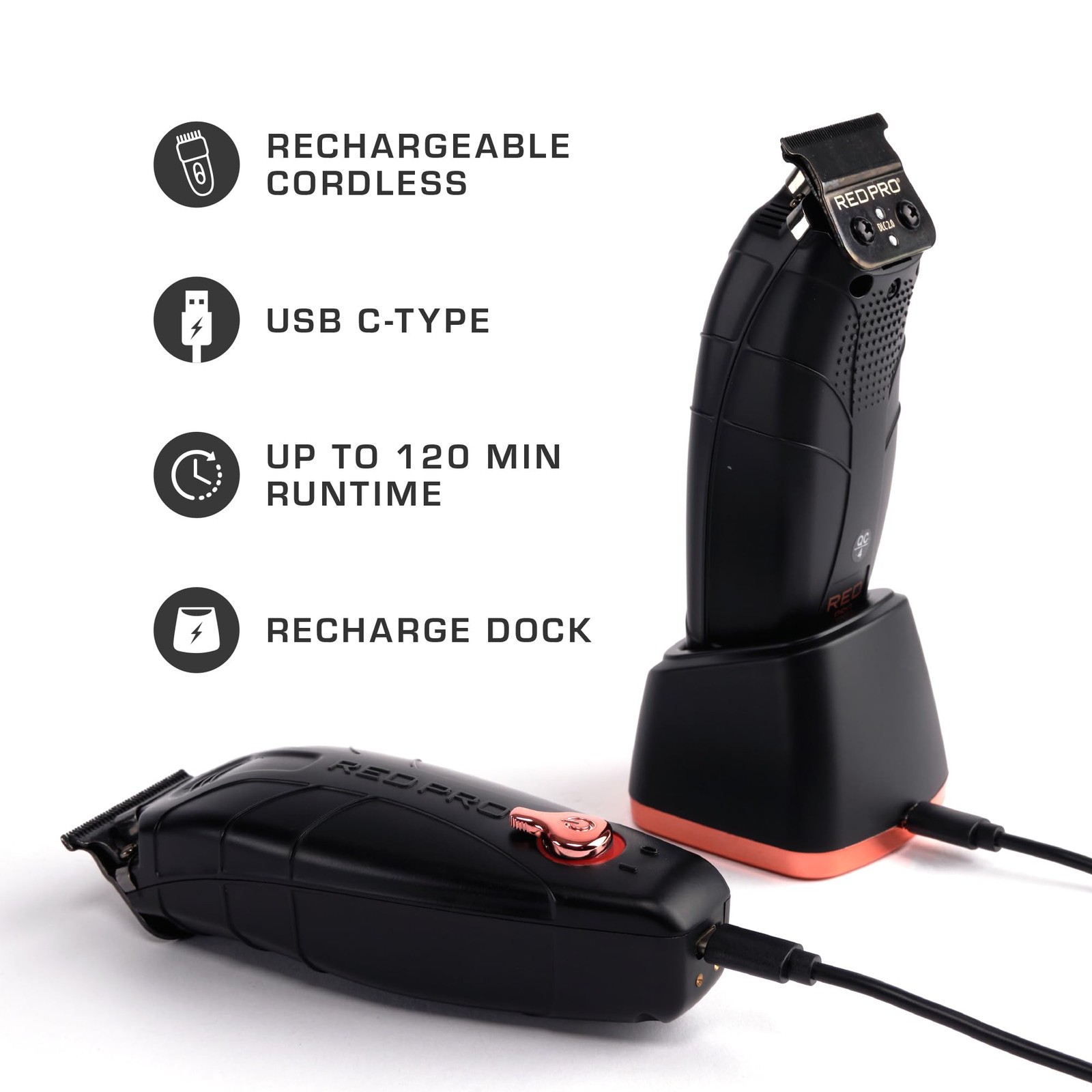 Matte Black Gold Hair Trimmer Cordless Ultra Quiet T Blade Zero Gapped 7500 Rpm
