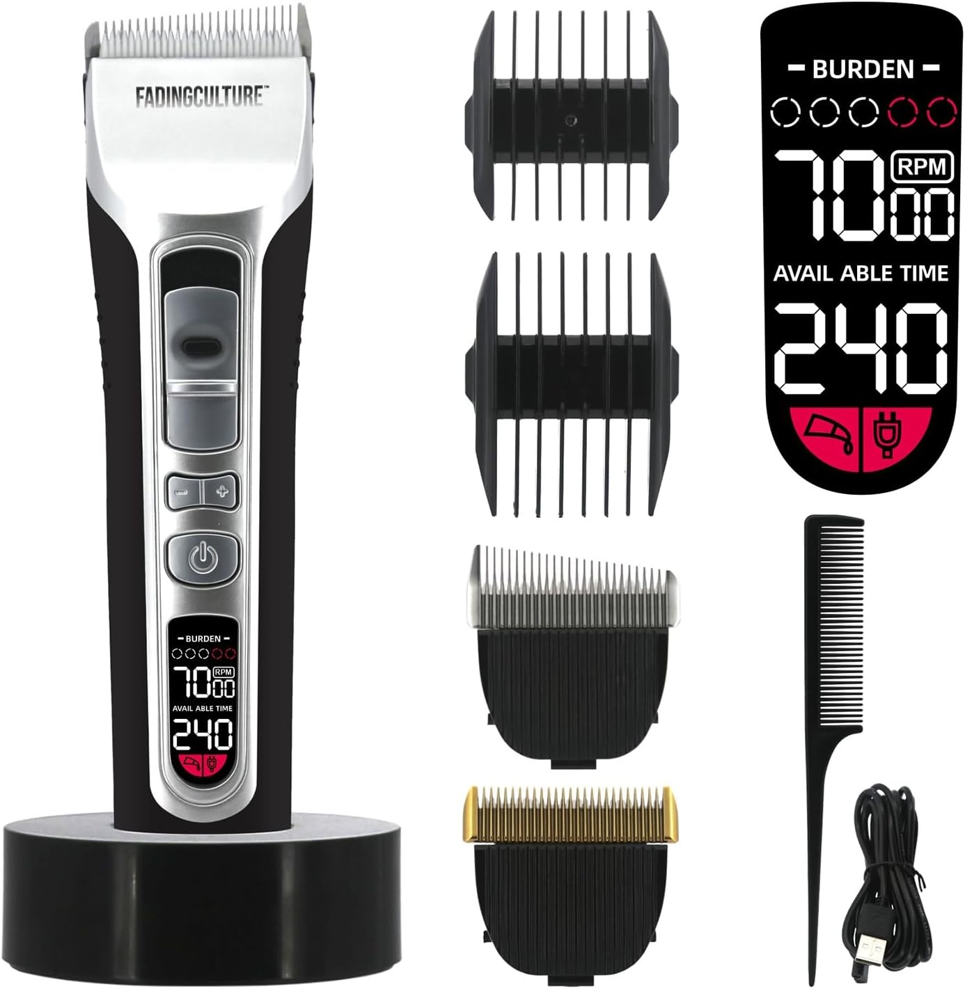 The Fadify 2.0 Cordless Hair Clippers for Black+silver Clipper