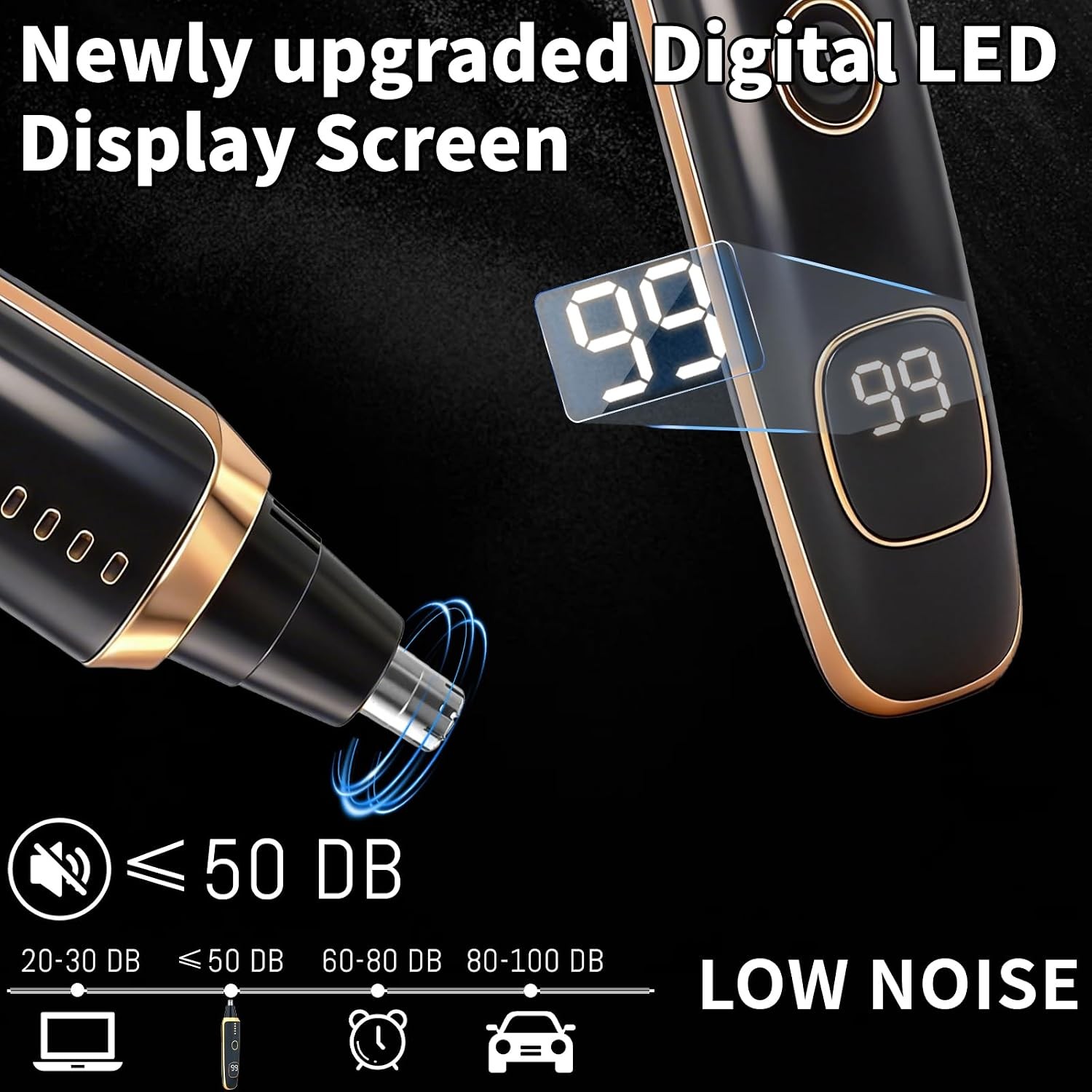 2-in-1 Nose & Ear Hair Trimmer with LED Display USB Rechargeable Waterproof