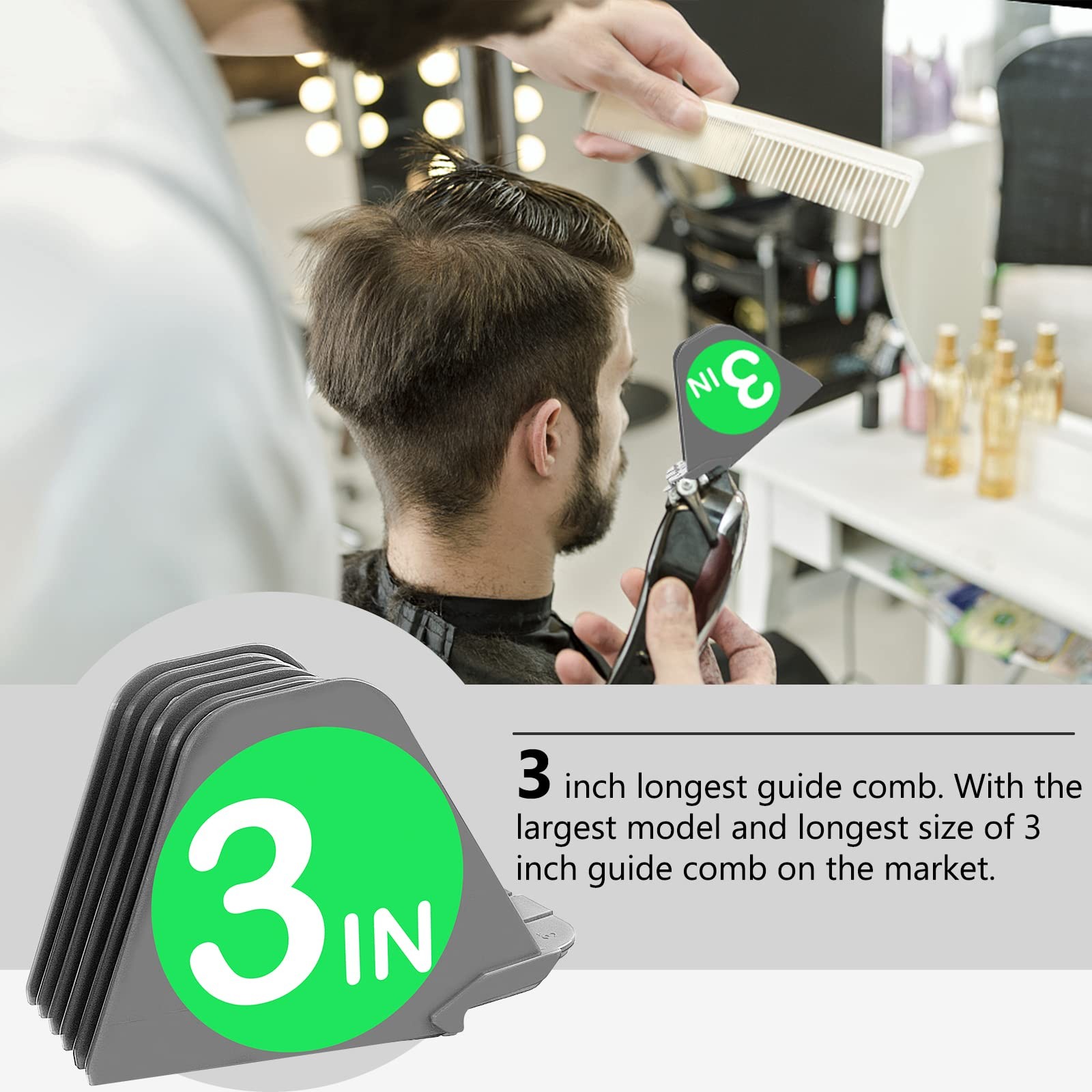3 Inch Hair Clipper Combs Guides, Guards 1 & 8pcs Mega Set, Gray