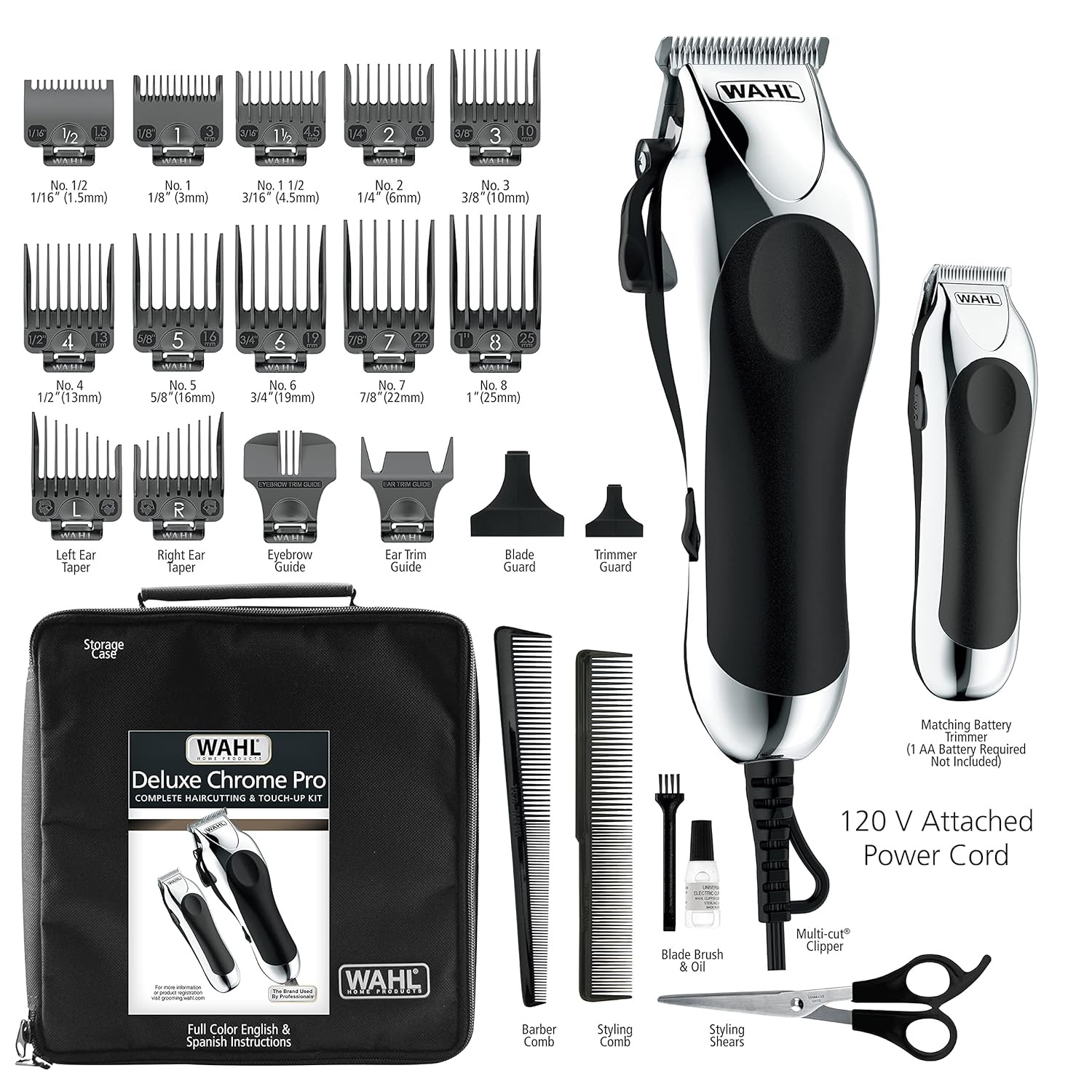 Wahl Deluxe Chrome Pro Hair Clipper & Trimmer Kit – 25 Pc Home Haircut Set