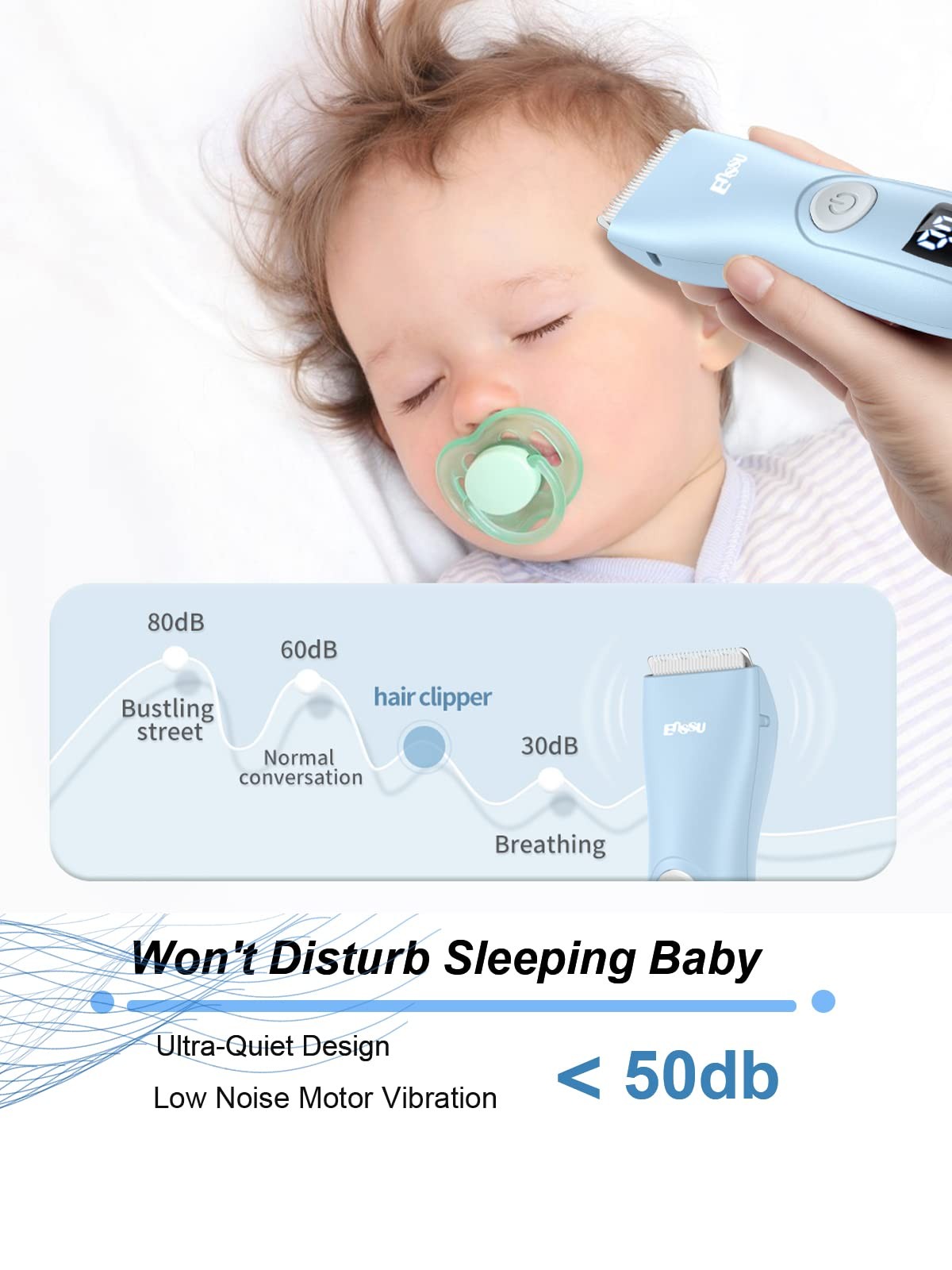 Baby Hair Clippers Low Noise Autism Hair Trimmer for Kids,Blue