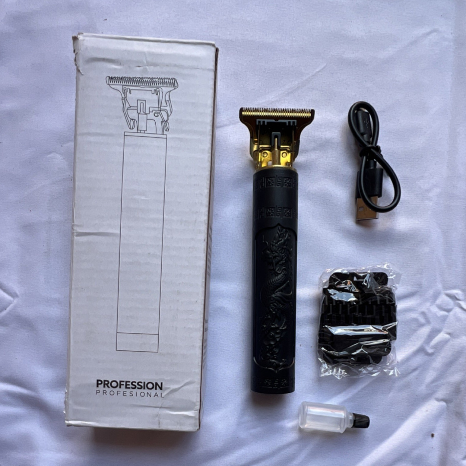 Cordless Rechargeable T-Blade Hair Trimmer, Black/Gold, USB Charging