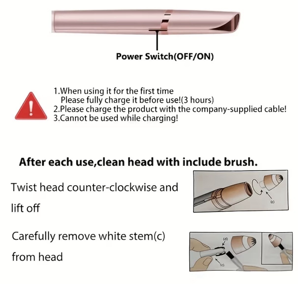 Rechargeable Cordless Eyebrow Trimmer w/ LED Light, USB Charging, Rose Gold