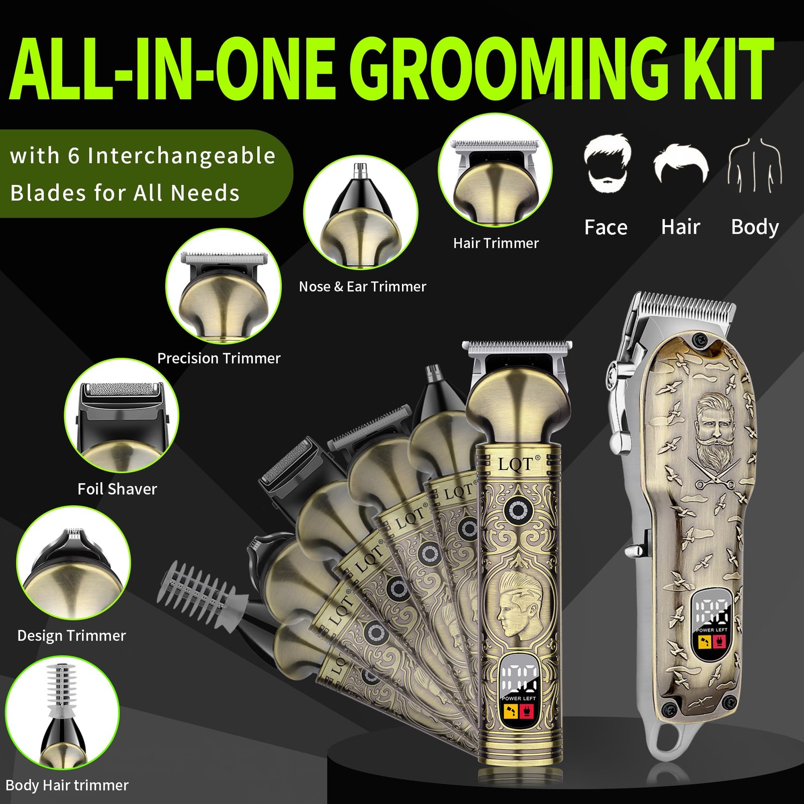 LQT Professional Cordless Hair Clipper and Trimmer Set for Men, Bronze