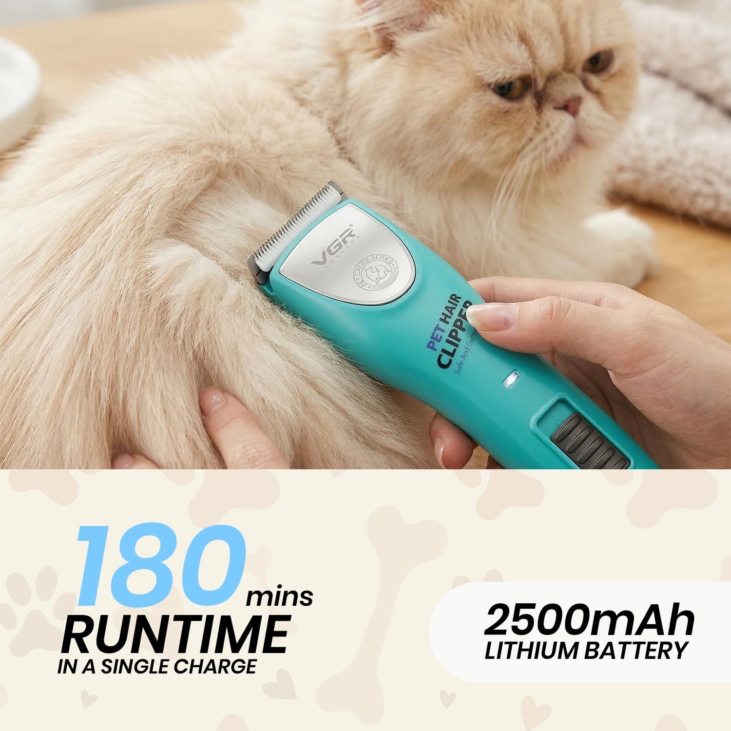 VGR V-216 Professional Pet Hair Clipper Dogs Cats Ceramic Blades 180Min Runtime