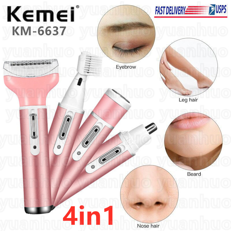 Kemei 4in1 Electric Epilator Women Personal Bikini Shaver Nose Leg Hairs Trimmer