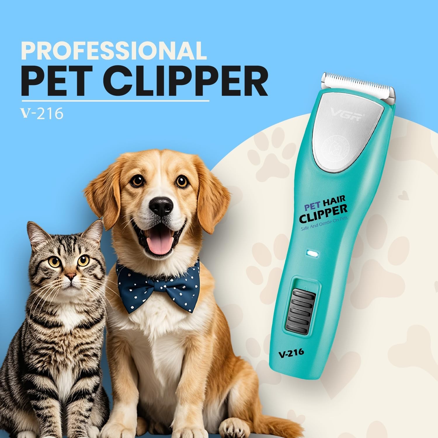 VGR V-216 Professional Pet Hair Clipper Dogs Cats Ceramic Blades 180Min Runtime