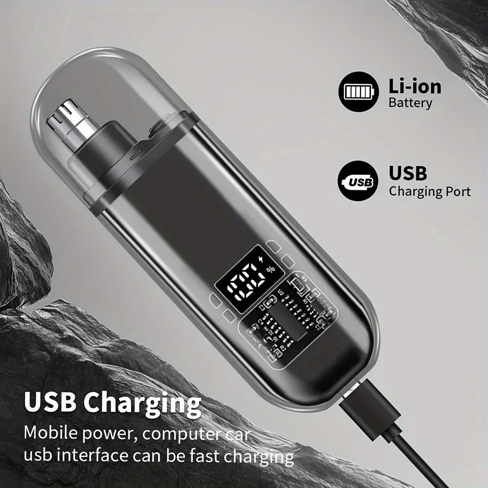 USB Rechargeable Nose & Ear Hair Trimmer for Men LED Waterproof Grooming Kit
