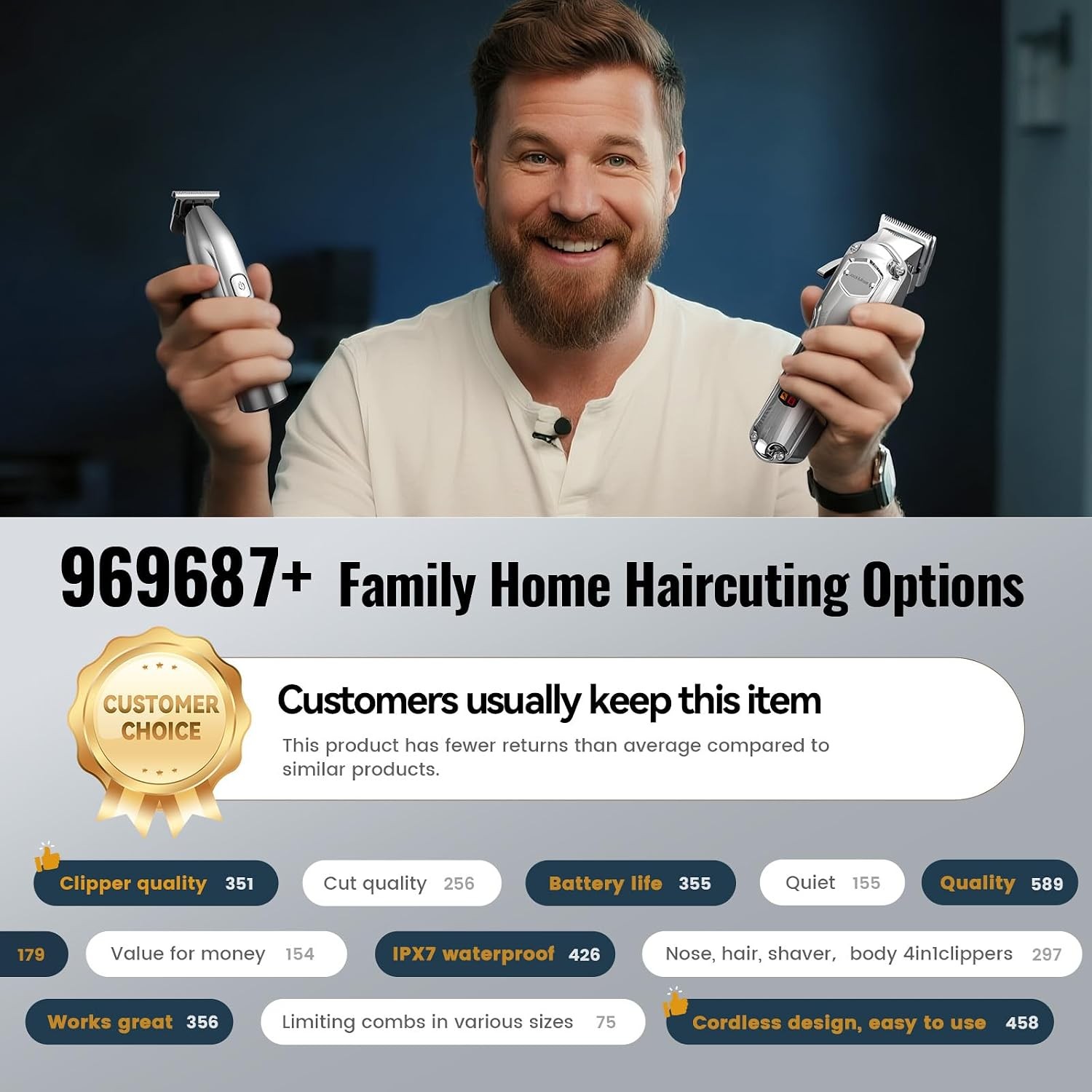 Jack & Rose 4-in-1 Pro Hair Clipper Set for Men, Cordless, LED Display