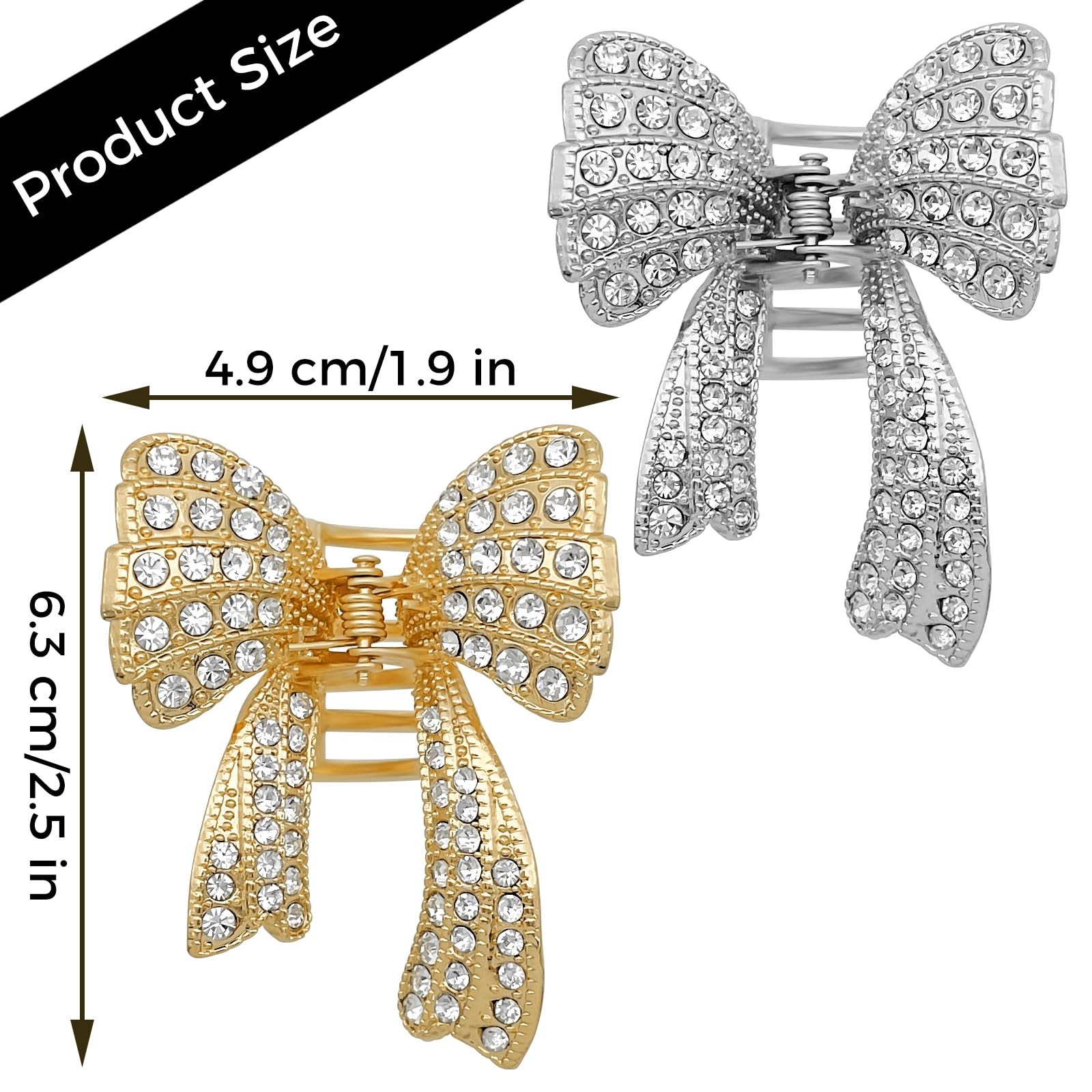 4Pcs Bow Rhinestone Hair Claw Clips Fancy 1 Count (Pack of 4), Gold, Silver